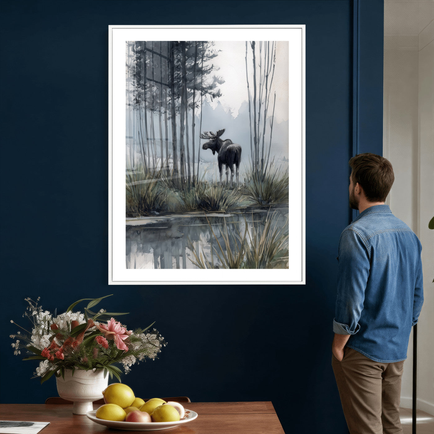 63767896-MGV-CV-24X36 - Abstract Moose Forest Wall Art Canvas Print – Wildlife Nature Artwork Print for Living Room, Cabin, and Office Decor