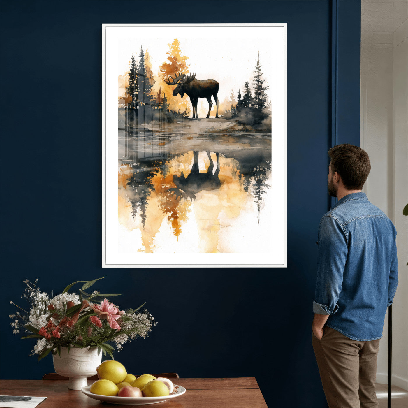 86920530-MGV-CV-24X36 - Abstract Moose Forest Wall Art Canvas Print – Wildlife Nature Artwork Print for Living Room, Cabin, and Office Decor