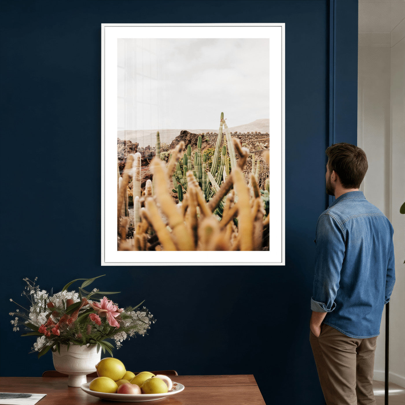 98315769-MGV-CV-24X36 - Minimal Desert Cactus Wall Art Canvas Print, Neutral Southwestern Landscape Nature Wall Decor for Modern Home