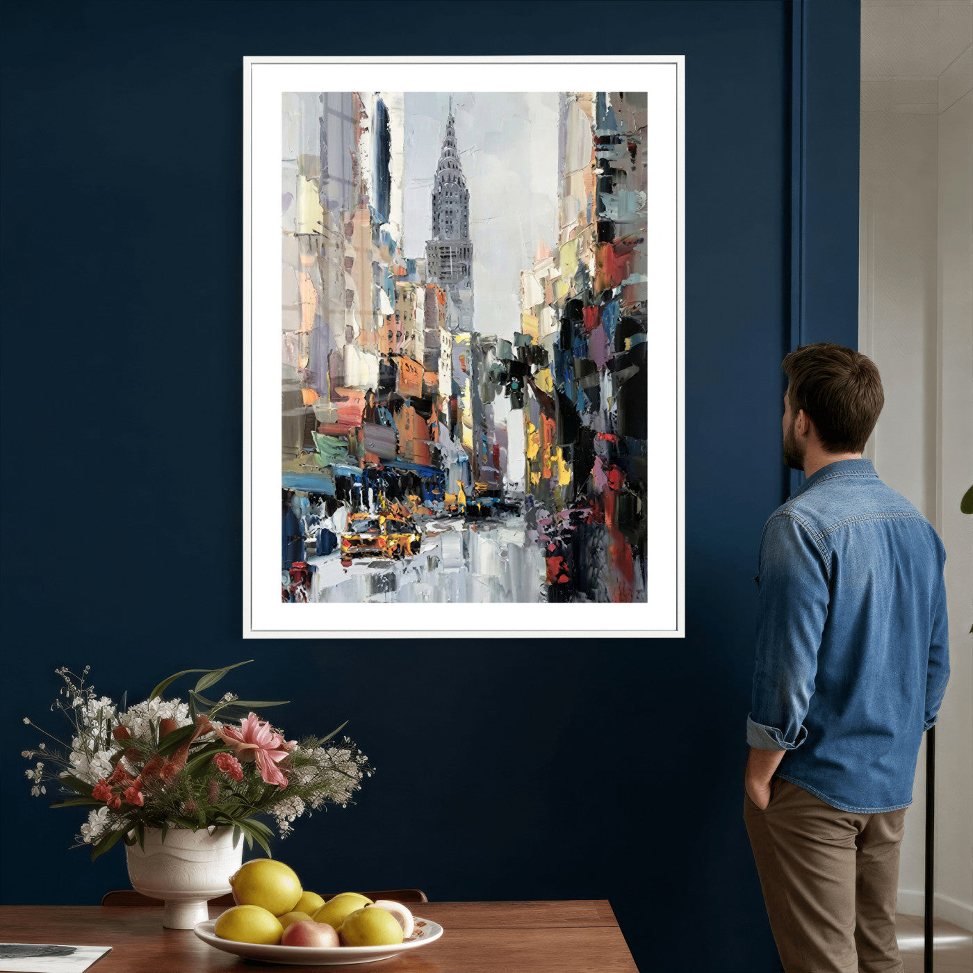 22144128-MGV-CV-24X36 - Chrysler Building New York Wall Art Canvas Print, Abstract NYC Street Painting Canvas Print, Modern Manhattan City Artwork for Living Room Decor