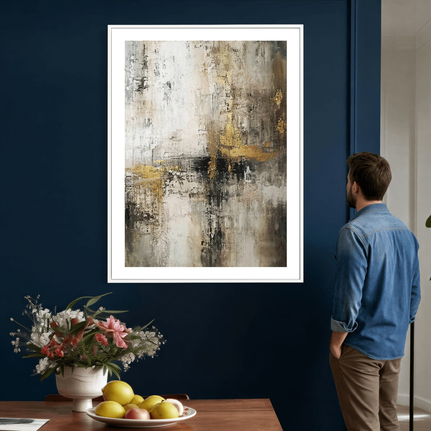 381262454-MGV-CV-24X36 - Framed Abstract Wall Art Canvas Print, Gold Black Modern Architecture Canvas Print, Contemporary Moody City Artwork for Living Room Decor