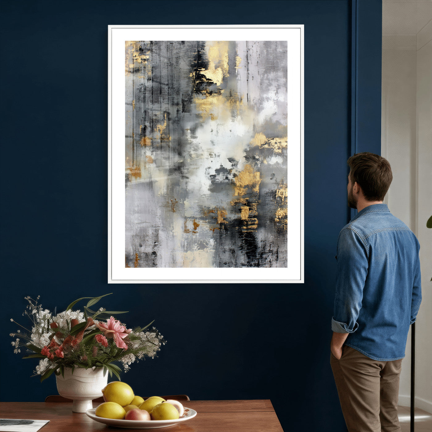 381262454543-MGV-CV-24X36 - Gray Gold Abstract Wall Art Canvas Print, Textured Modern Canvas Print, Minimalist Contemporary Artwork for Living Room Decor