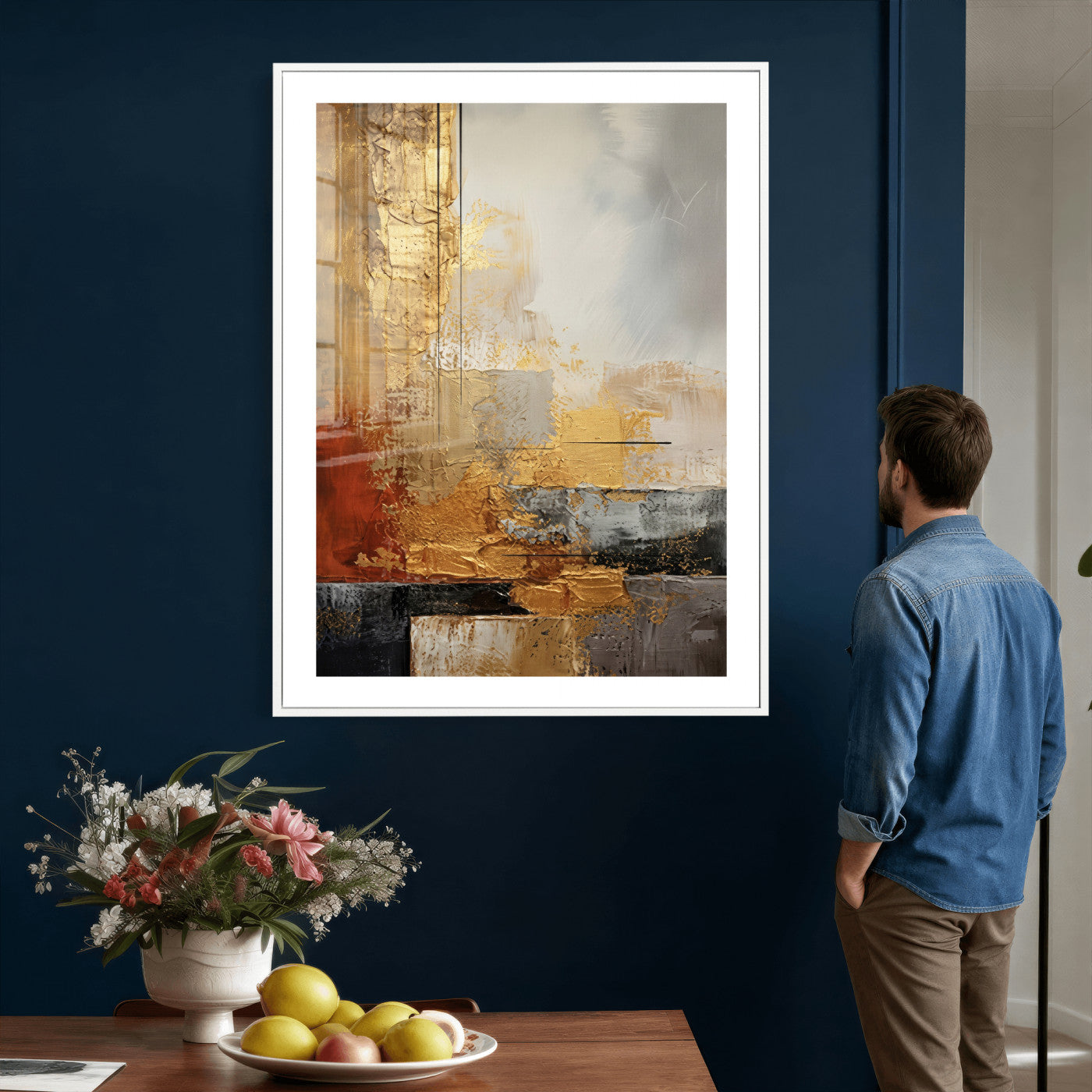 98453723G-MGV-CV-24X36 - Gold Abstract Canvas Wall Art, Luxury Textured Style Gold Leaf Painting Print, Modern Glam Decor, Gold Grey Rust Abstract Art, Living Room Statement Art