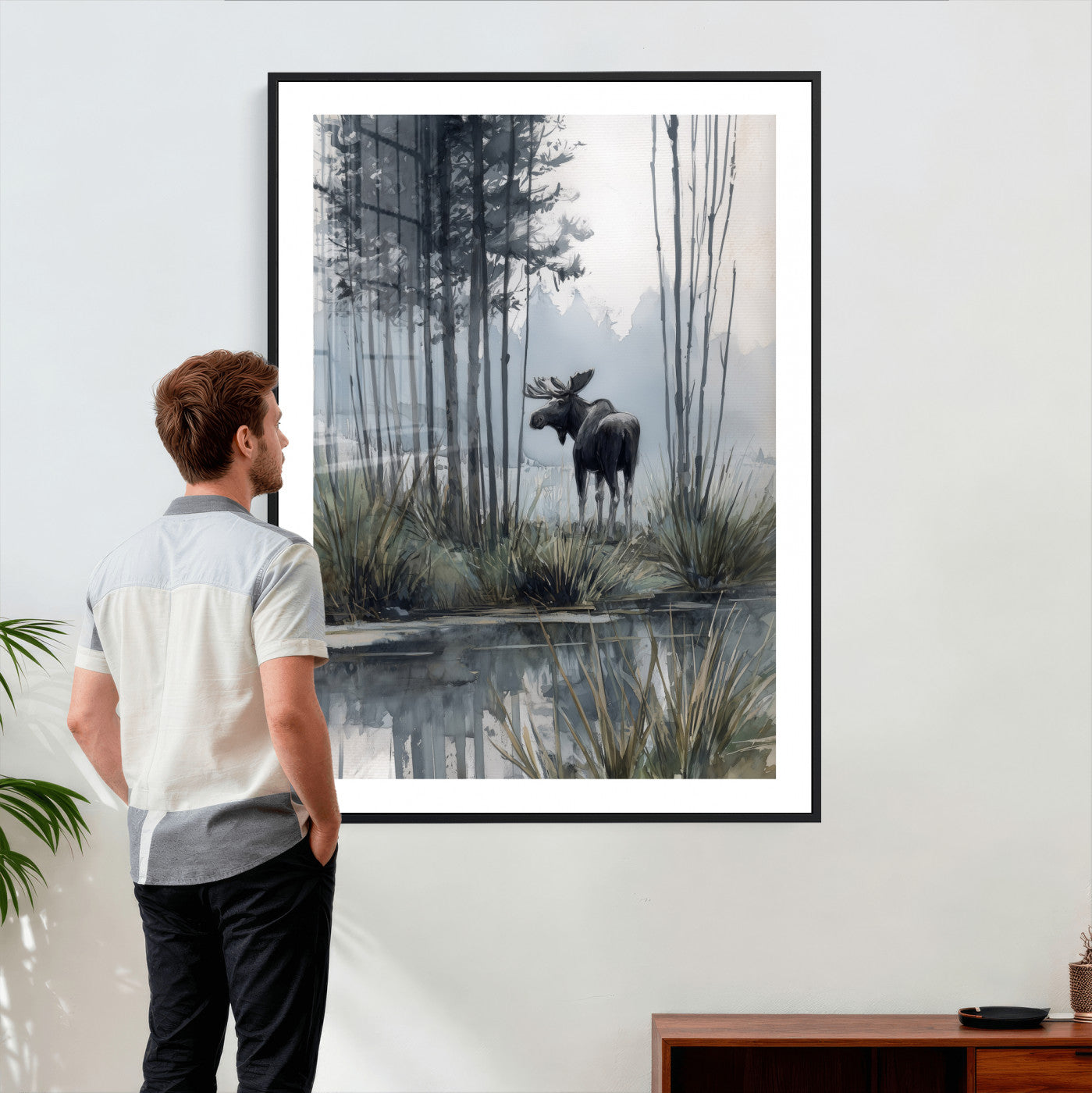 63767896-MGV-CV-24X36 - Abstract Moose Forest Wall Art Canvas Print – Wildlife Nature Artwork Print for Living Room, Cabin, and Office Decor