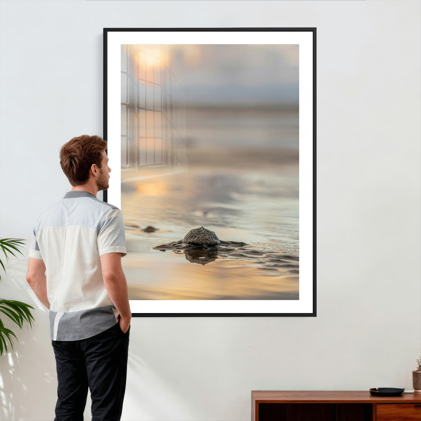 88625581-MGV-CV-24X36 - Sea Turtle Hatchling Wall Art Canvas Print – Soft Coastal Wildlife Photography Artwork Print for Living Room, Bedroom, and Beach House Decor
