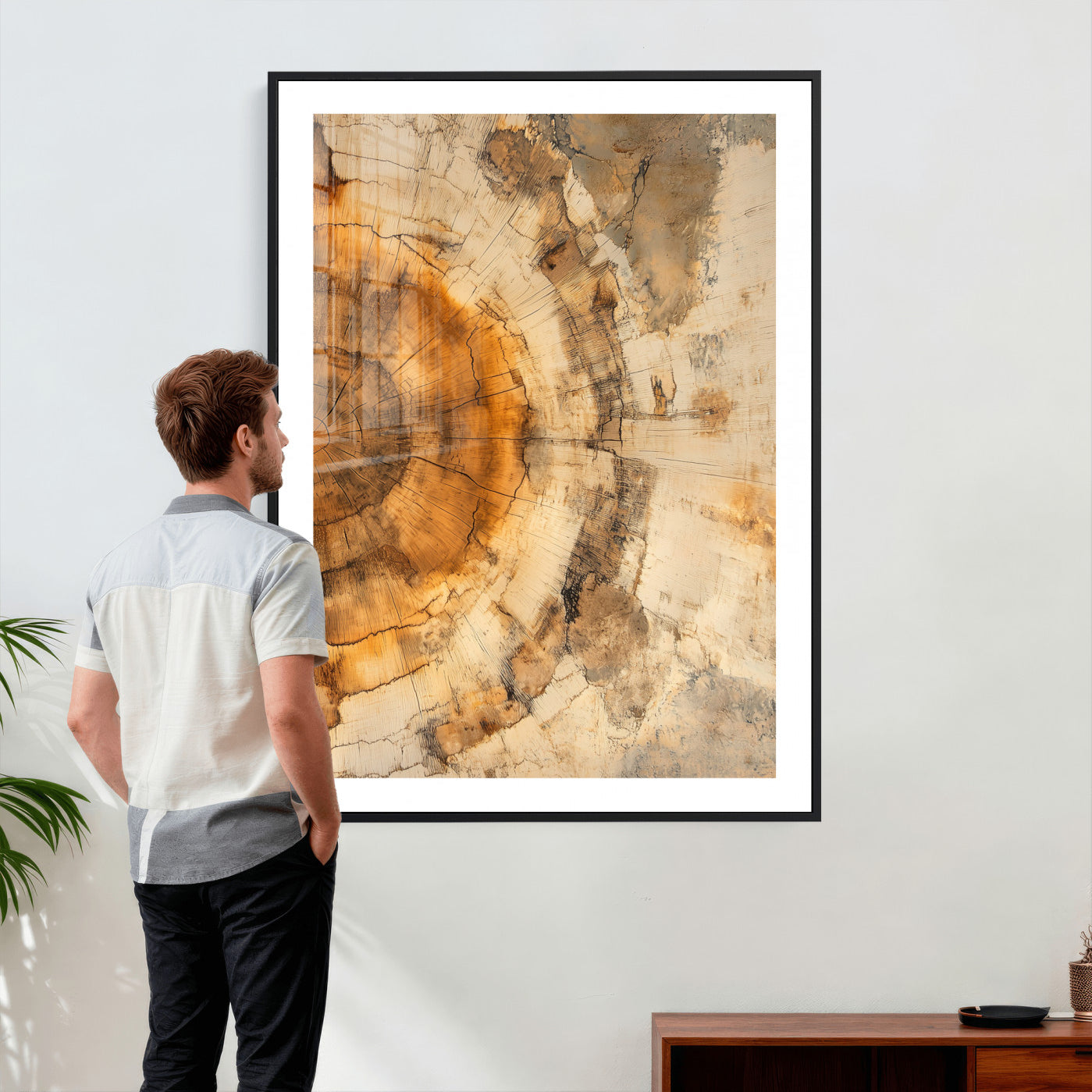 46484271-MGV-CV-24X36 - Abstract Wood Ring Wall Art Canvas Print – Natural Tree Ring Artwork Print for Rustic Home, Cabin, and Modern Organic Decor
