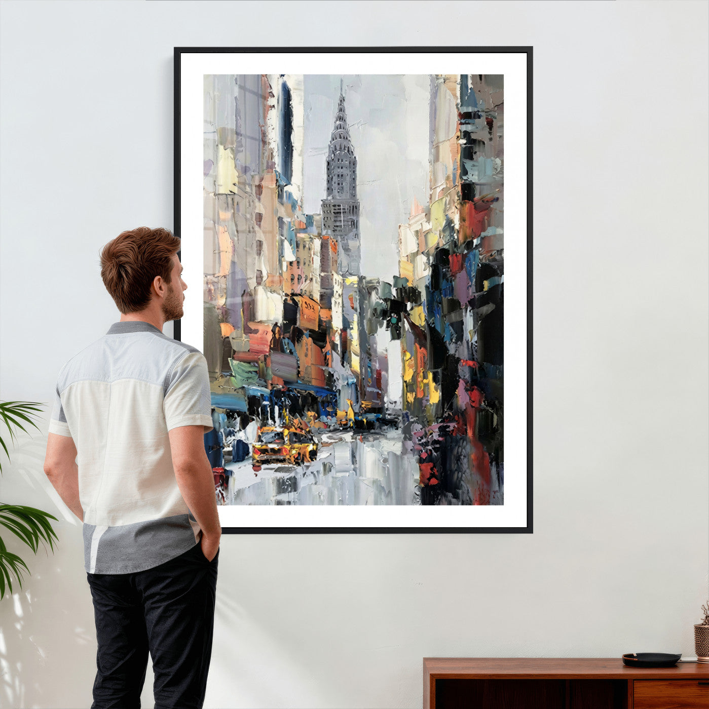22144128-MGV-CV-24X36 - Chrysler Building New York Wall Art Canvas Print, Abstract NYC Street Painting Canvas Print, Modern Manhattan City Artwork for Living Room Decor