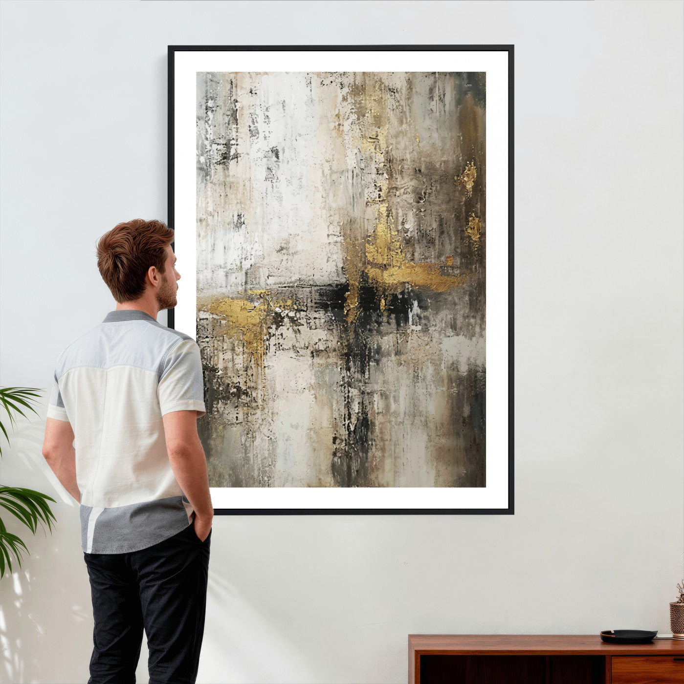 381262454-MGV-CV-24X36 - Framed Abstract Wall Art Canvas Print, Gold Black Modern Architecture Canvas Print, Contemporary Moody City Artwork for Living Room Decor
