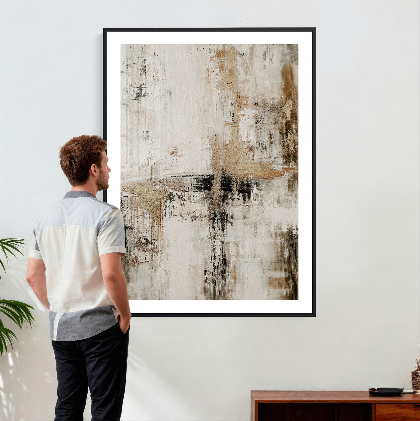 381262454-MGV-CV-24X36 - Neutral Abstract Wall Art Canvas Print, Beige Black Textured Modern Canvas Print, Minimalist Contemporary Artwork for Living Room Decor