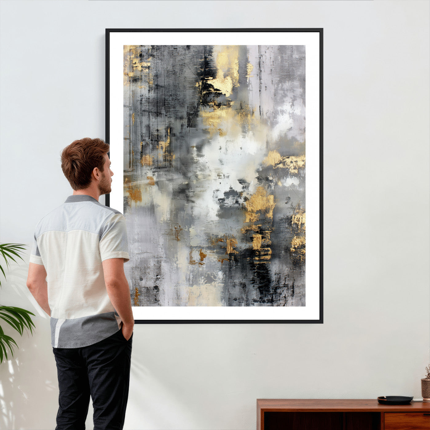 381262454543-MGV-CV-24X36 - Gray Gold Abstract Wall Art Canvas Print, Textured Modern Canvas Print, Minimalist Contemporary Artwork for Living Room Decor
