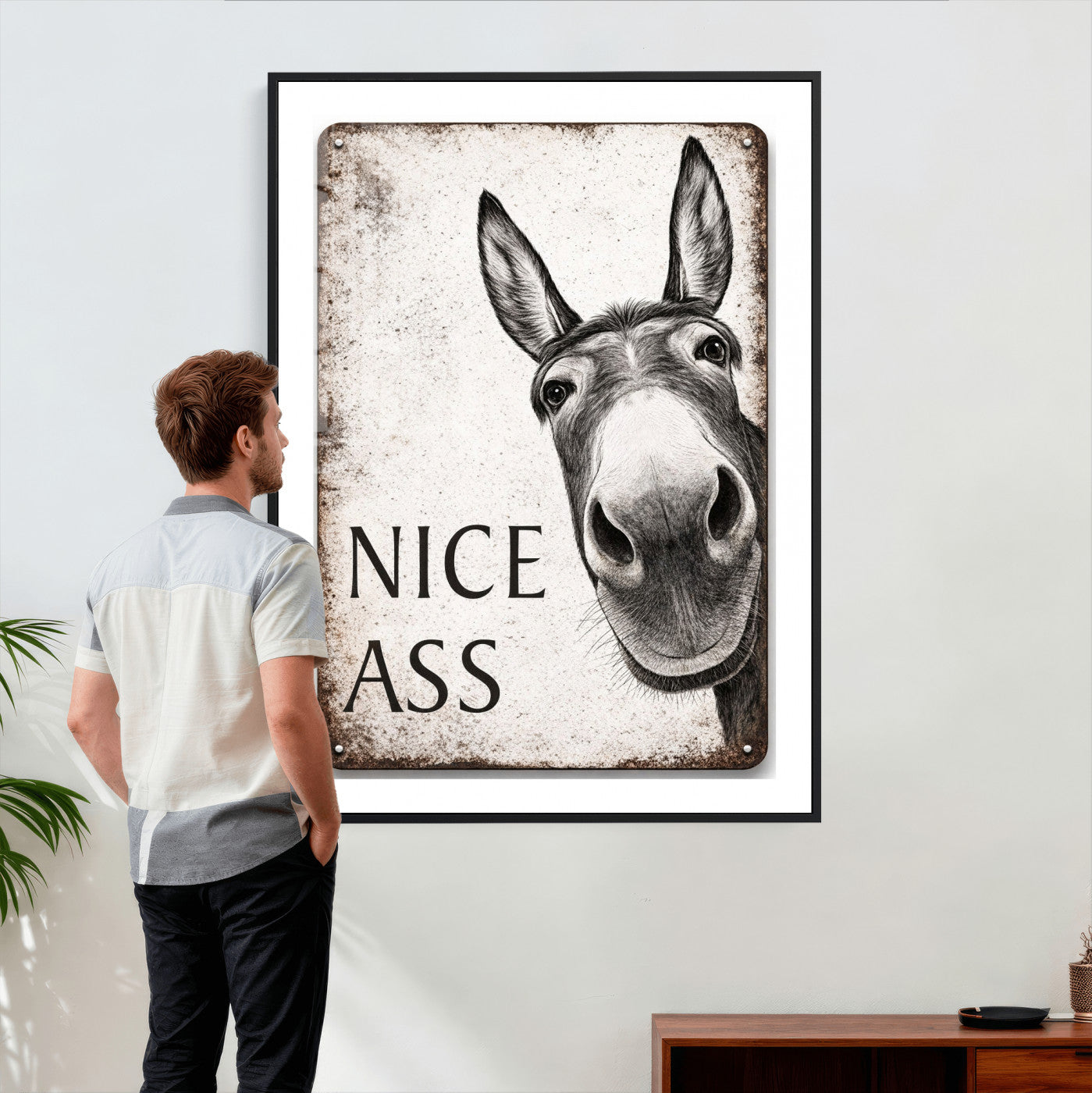 8151788R6-MGV-CV-24X36 - Funny Donkey Bathroom Wall Art Canvas Print, Nice Ass Farm Animal Sign, Rustic Farmhouse Humor Decor, Toilet Wall Art