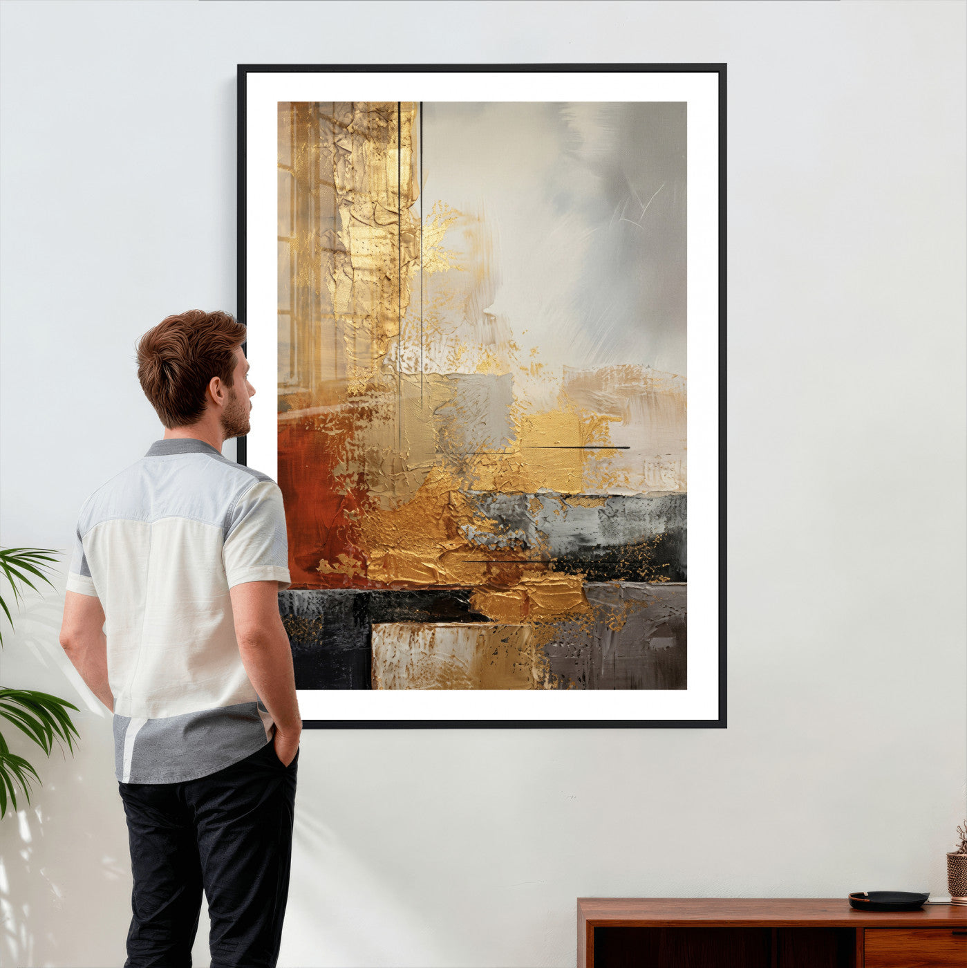 98453723G-MGV-CV-24X36 - Gold Abstract Canvas Wall Art, Luxury Textured Style Gold Leaf Painting Print, Modern Glam Decor, Gold Grey Rust Abstract Art, Living Room Statement Art