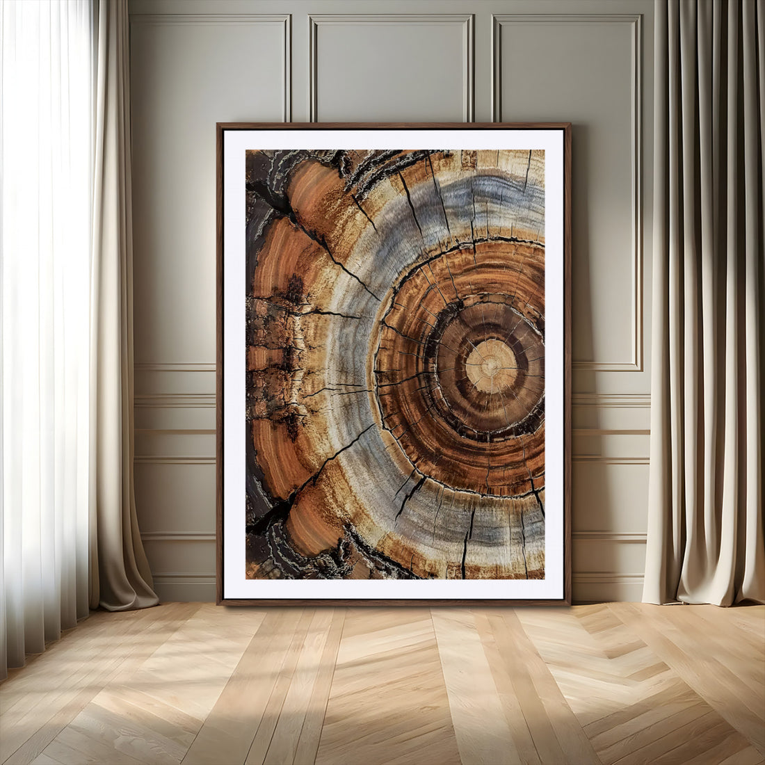 Tree Rings Wall Art Canvas Print | Rustic Cracked Wood Cross Section