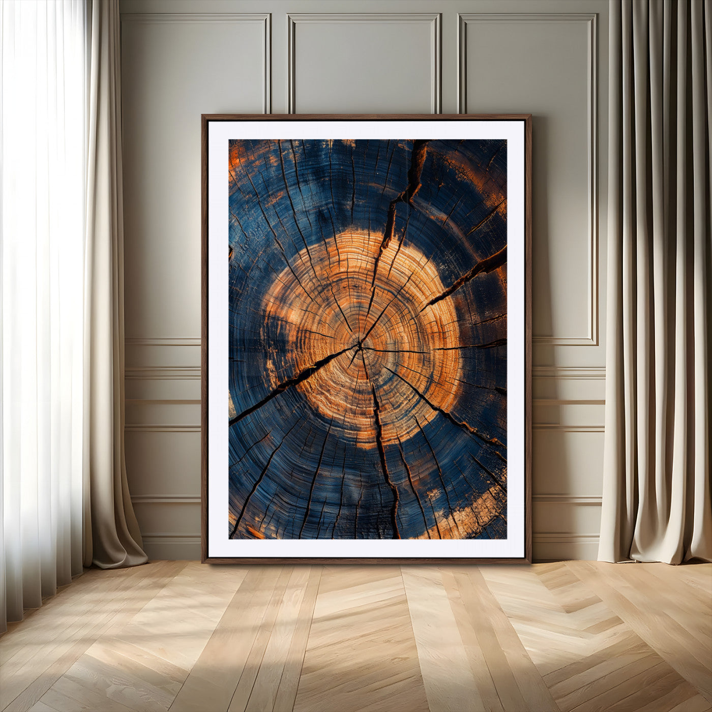 70513247-MGV-CV-24X36-Tree Rings Wall Art Canvas Print – Rustic Wood Grain Texture Framed Industrial Nature Artwork for Home Office, Living Room