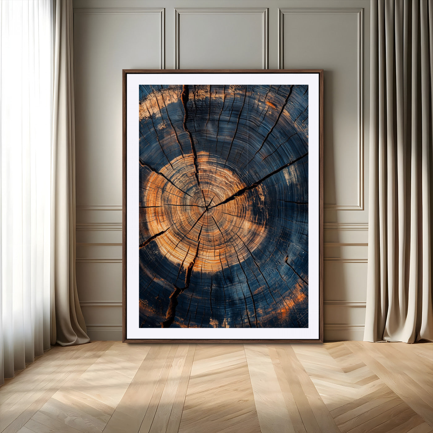 32486414-MGV-CV-24X36-Tree Rings Wall Art Canvas Print – Framed Rustic Wood Grain Texture Industrial Natural Artwork for Home Office