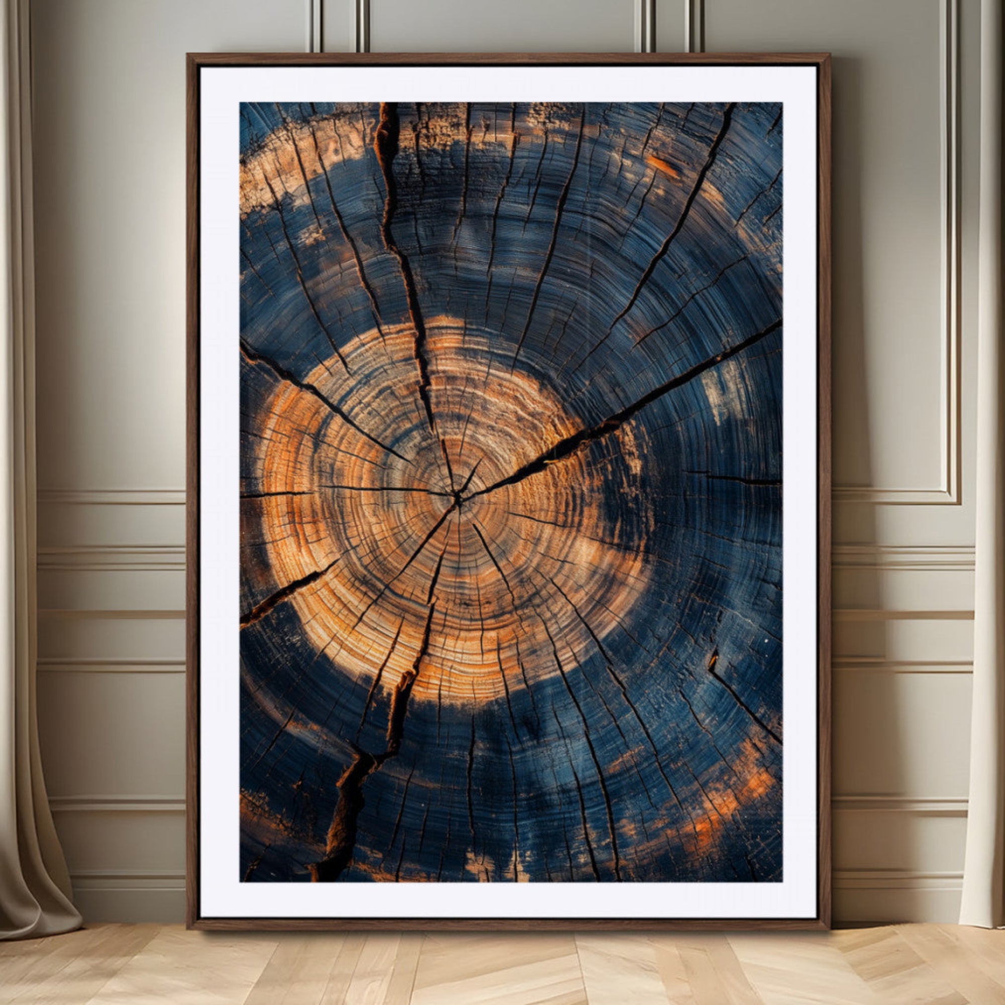 32486414-MGV-CV-24X36-Tree Rings Wall Art Canvas Print – Framed Rustic Wood Grain Texture Industrial Natural Artwork for Home Office