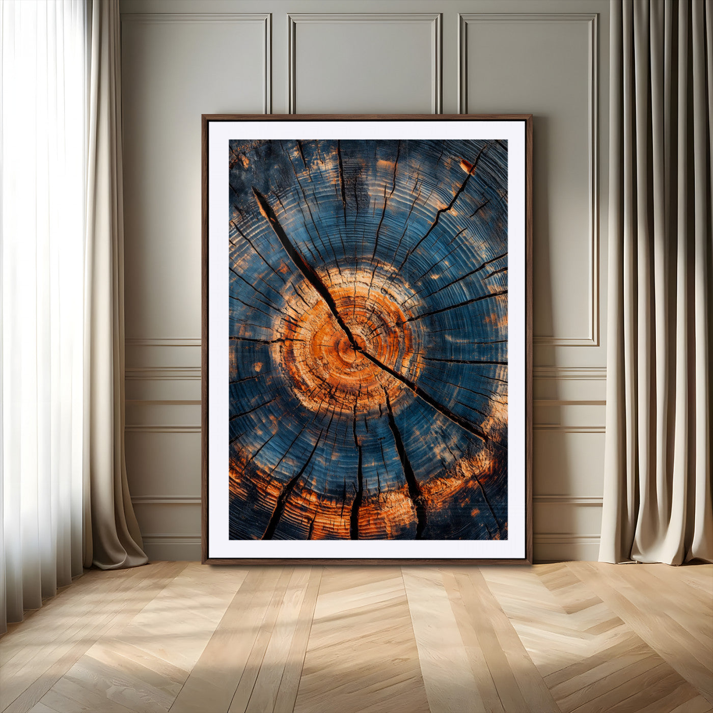 44185164-MGV-CV-24X36-Tree Rings Wall Art Canvas Print – Framed Rustic Wood Grain Texture Industrial Natural Artwork for Home Office