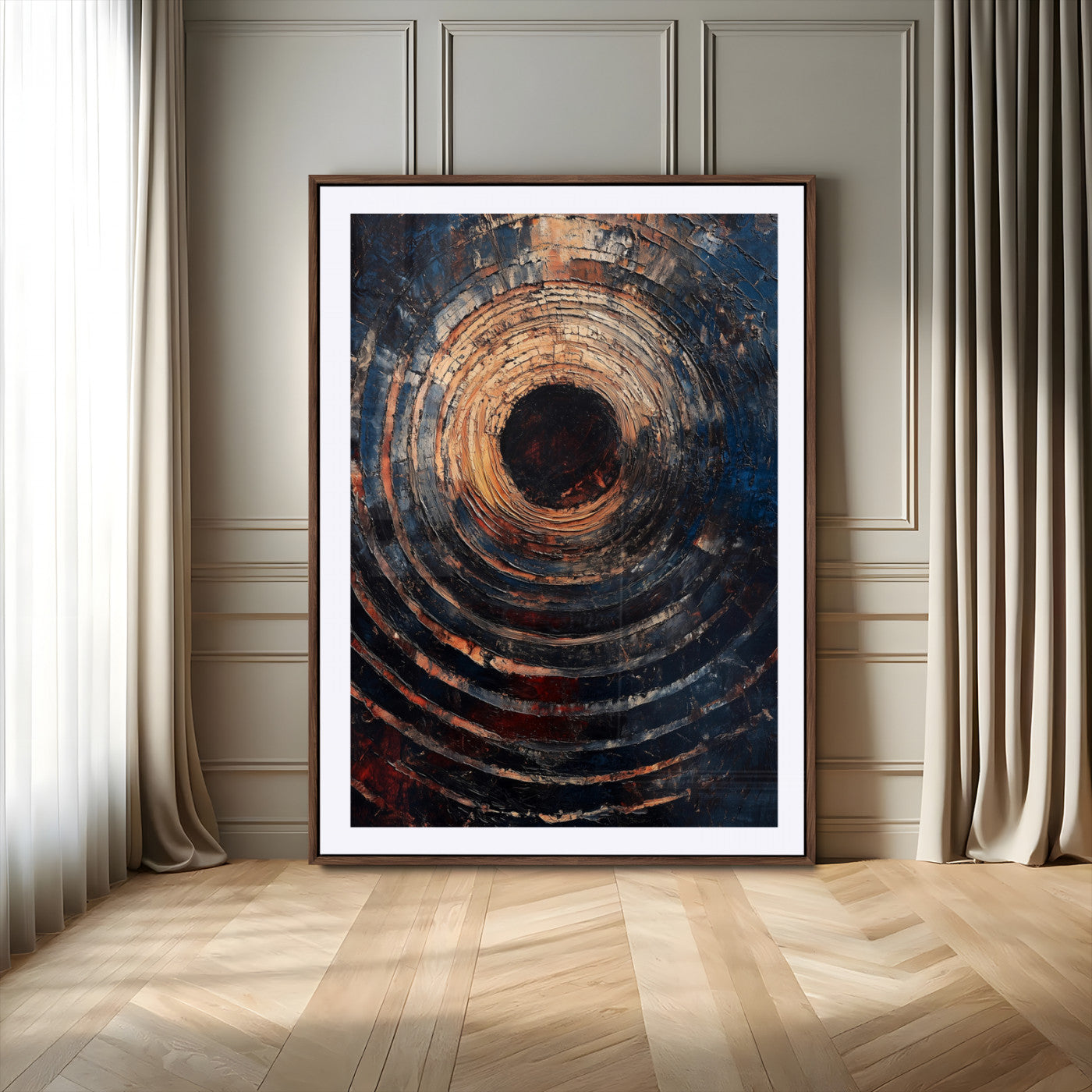 77401573-MGV-CV-24X36-Textured Spiral Wall Art Canvas Print – Framed Abstract Wooden Design Modern Artwork for Home, Office Decor