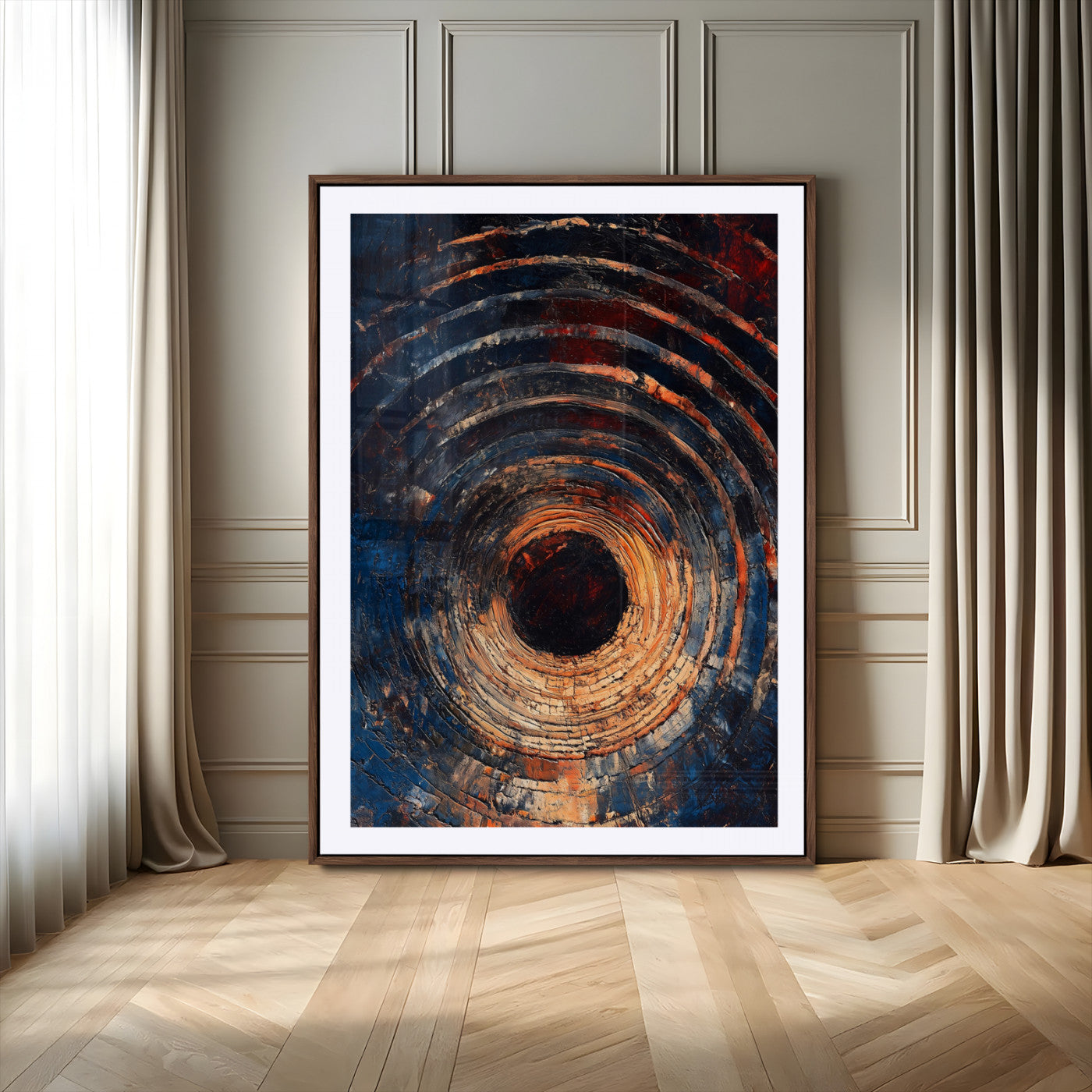95449028-MGV-CV-24X36-Textured Spiral Wall Art Canvas Print – Framed Abstract Wooden Design Modern Artwork for Home and Office Decor