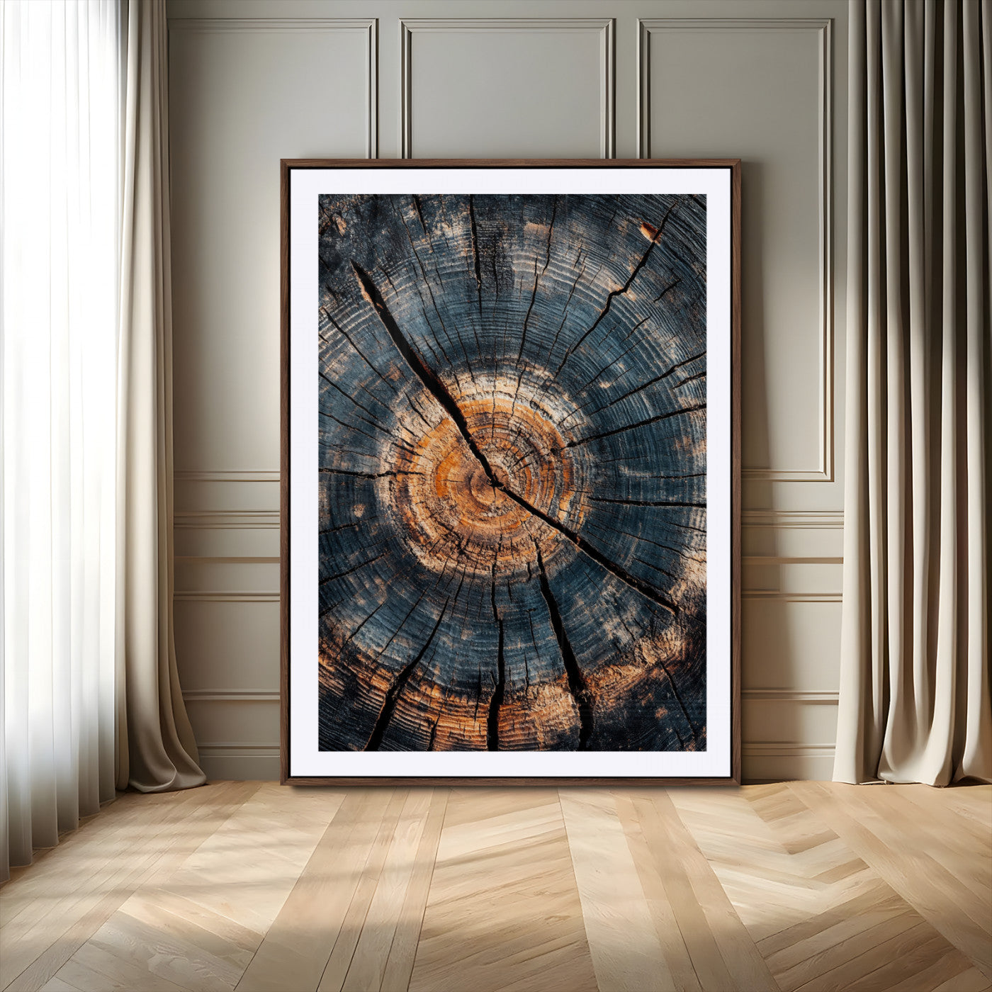 77995348-MGV-CV-24X36-Tree Rings Wall Art Canvas Print – Framed Rustic Wood Scene with Natural Texture Artwork for Home, Office