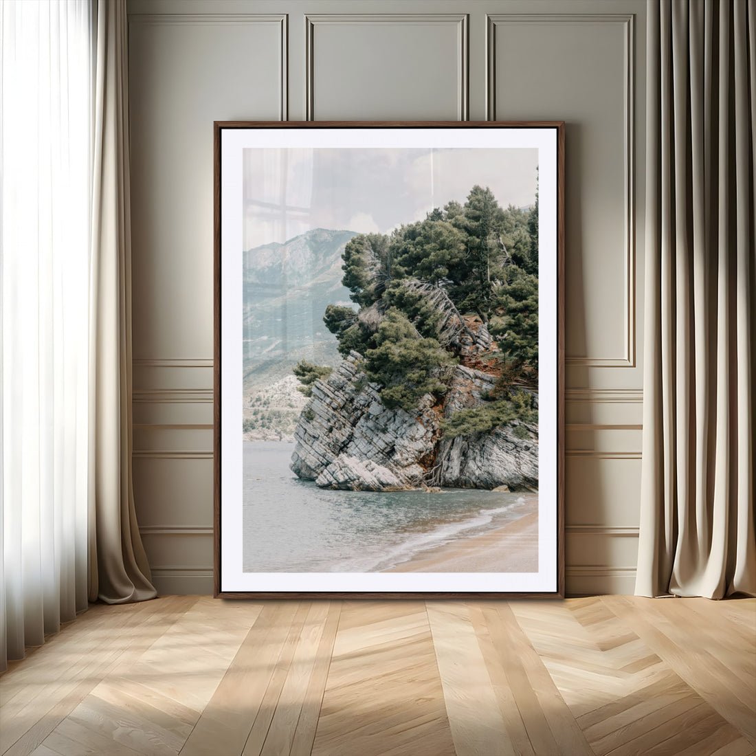 Beach Trees Wall Art Canvas Print, Framed Earthy Beachside Coastal Nature Art