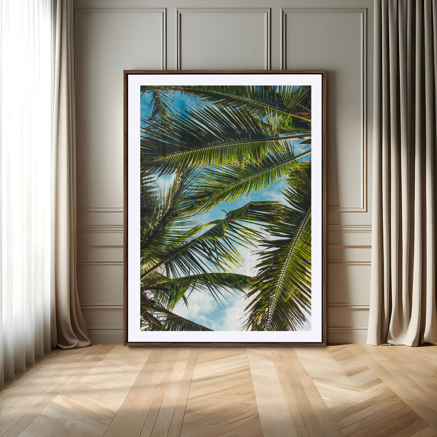 -Palm Leaves Wall Art Canvas Print – Framed Tropical Vibes Green Foliage Nature Scene Artwork for Home Office