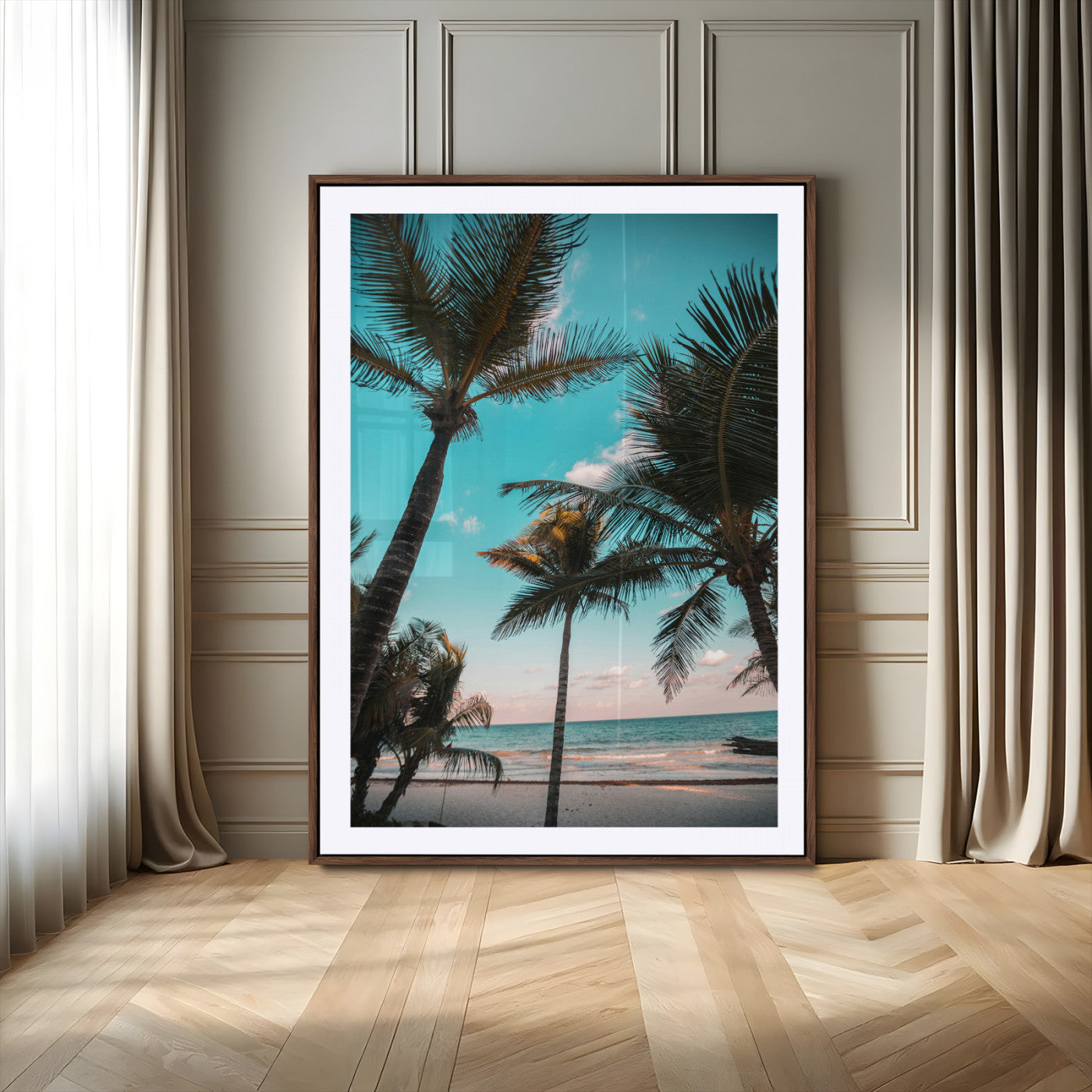 -Palm Trees Wall Art Canvas Print – Framed Tropical Beach Ocean Breeze Artwork for Home, Office, Living Room