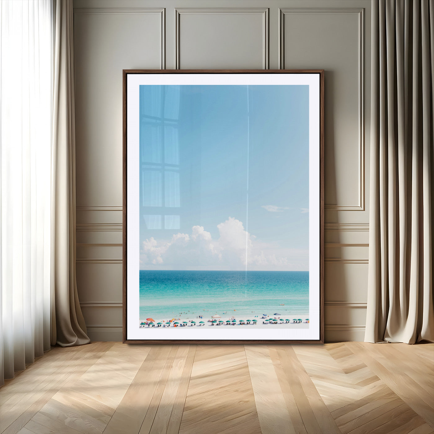 62954953-MGV-CV-24X36-Turquoise Ocean Wall Art Canvas Print – Framed Coastal Serenity White Sand Beach Artwork for Home Office