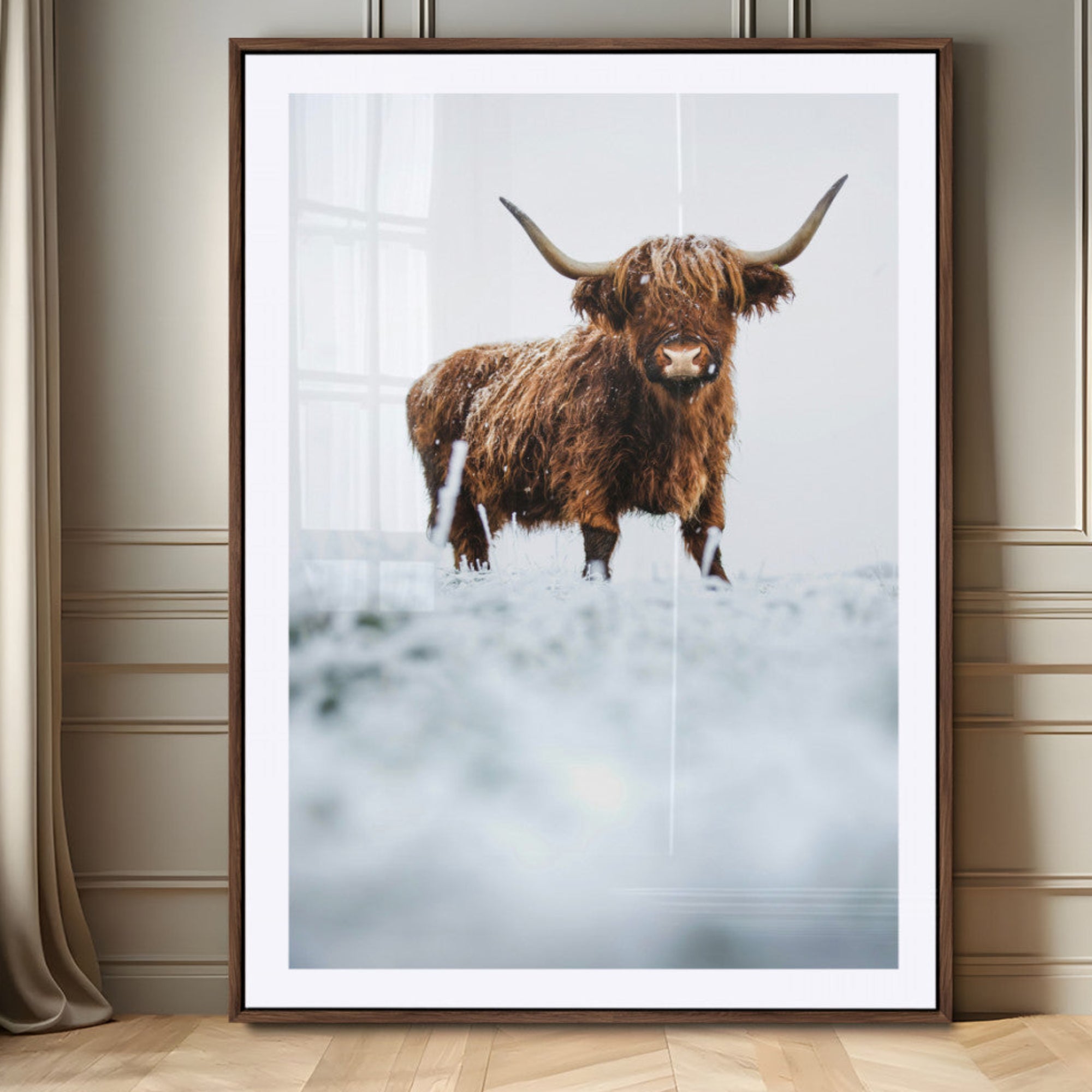 10990125-MGV-CV-24X36-Highland Cow Wall Art Canvas Print – Framed Horned Scottish Cattle Rustic Farmhouse Animal Artwork for Home, Office