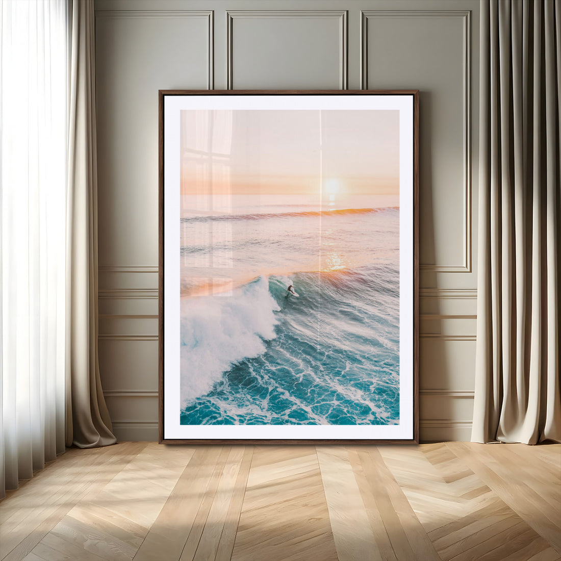Sunset Surfer Wall Art | Framed Ocean Wave Canvas Artwork