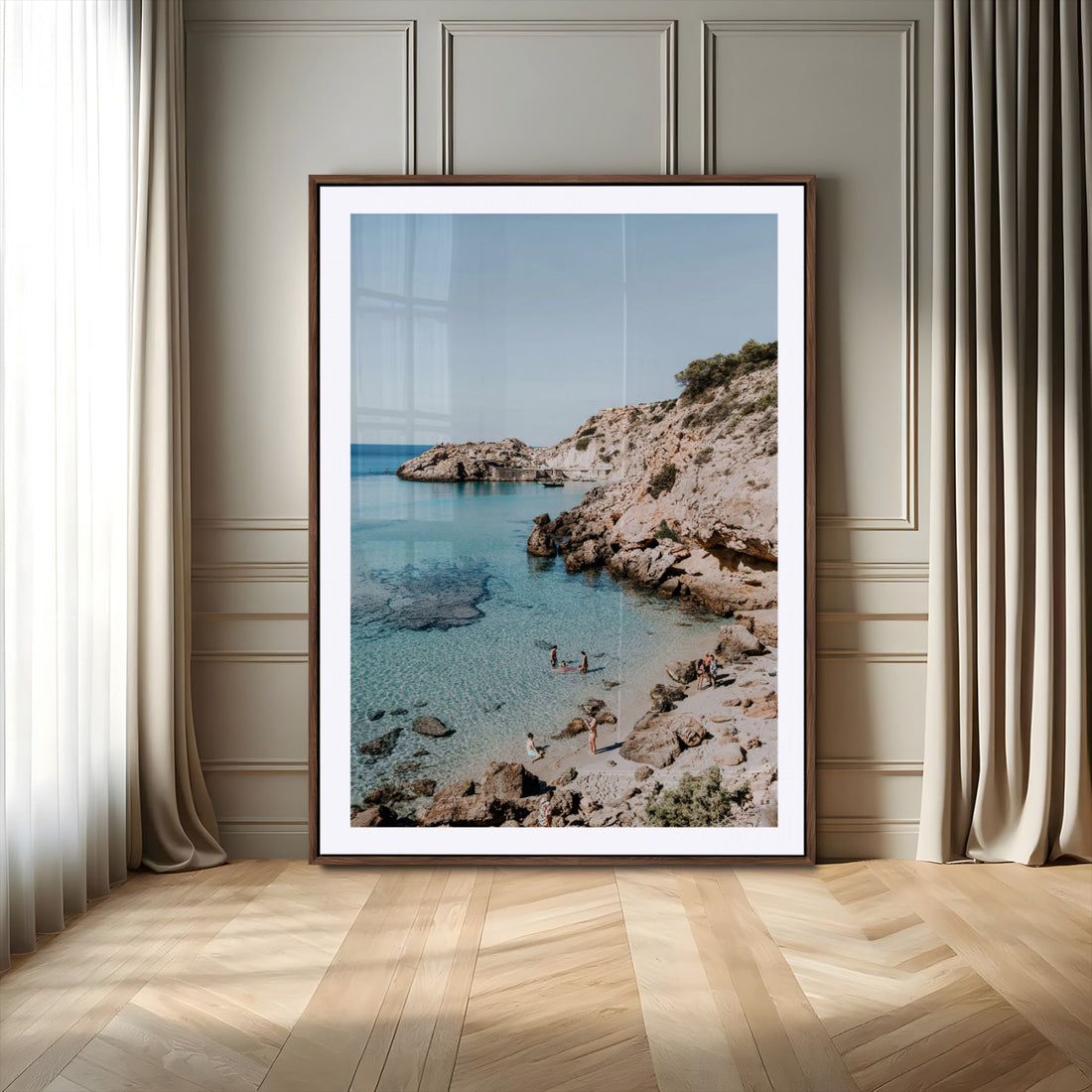Clear Blue Water Beach Wall Art | Framed Rocky Cove Canvas