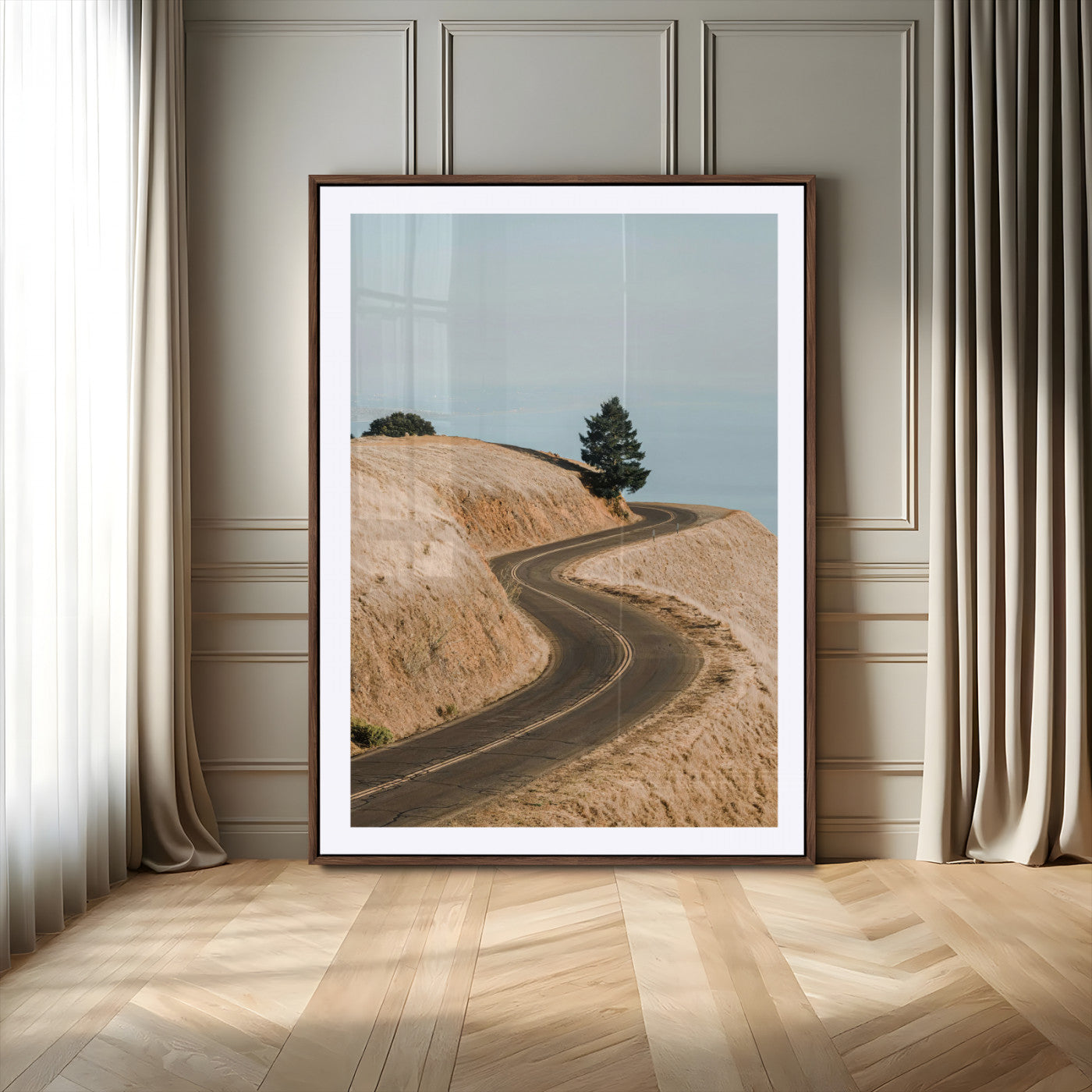 MGC-FP-24x36 - Winding Road Canvas Wall Art – Scenic Curvy Road Landscape, Large Minimalist Outdoor Decor, Wrapped