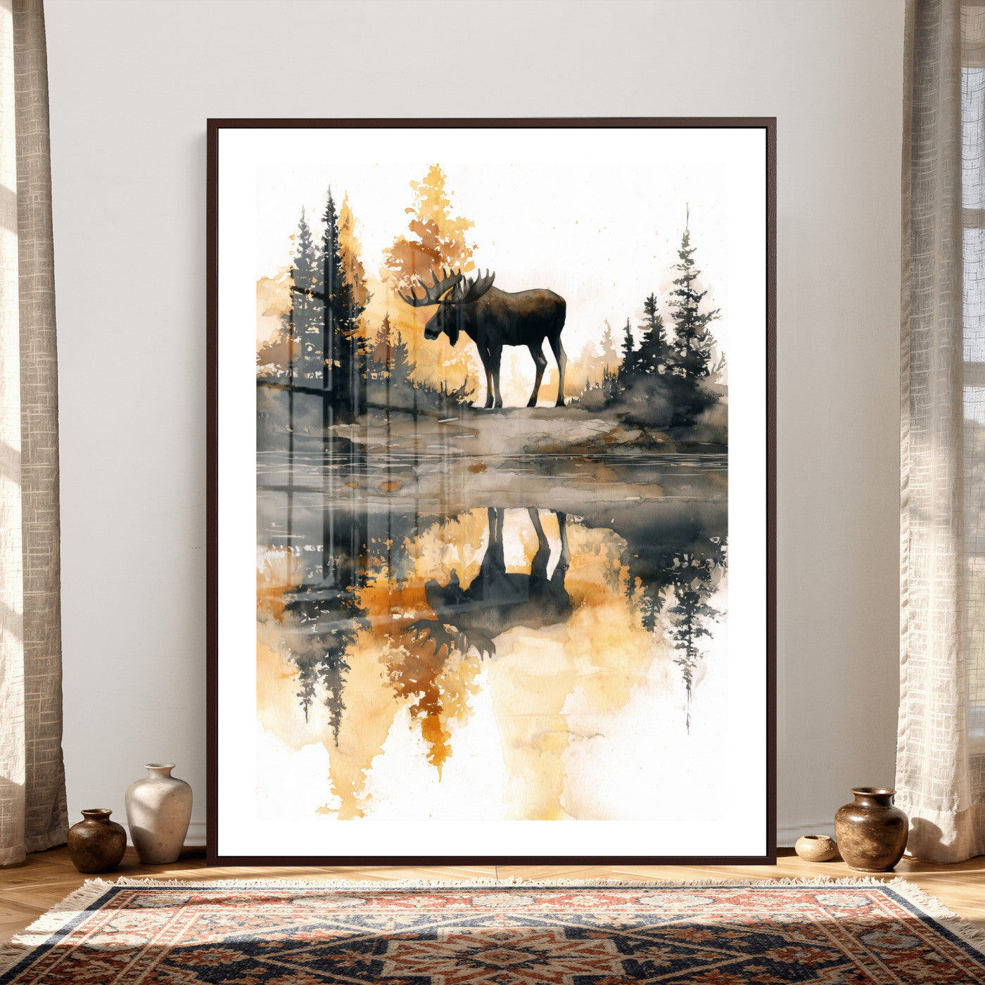 86920530-MGV-CV-24X36 - Abstract Moose Forest Wall Art Canvas Print – Wildlife Nature Artwork Print for Living Room, Cabin, and Office Decor