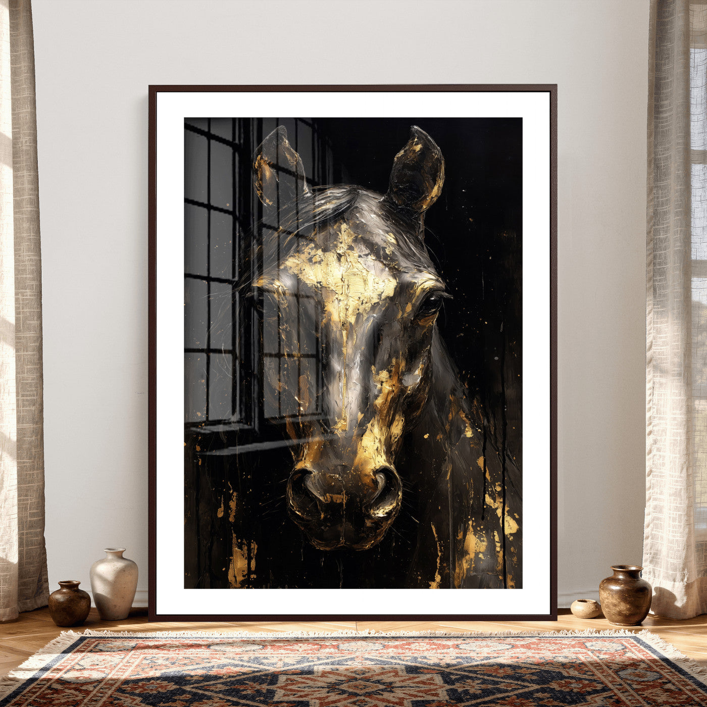 84049438-MGV-CV-24X36 - Abstract Horse Wall Art Canvas Print – Painting Style Western Equine Artwork Print for Living Room, Ranch, and Office Decor