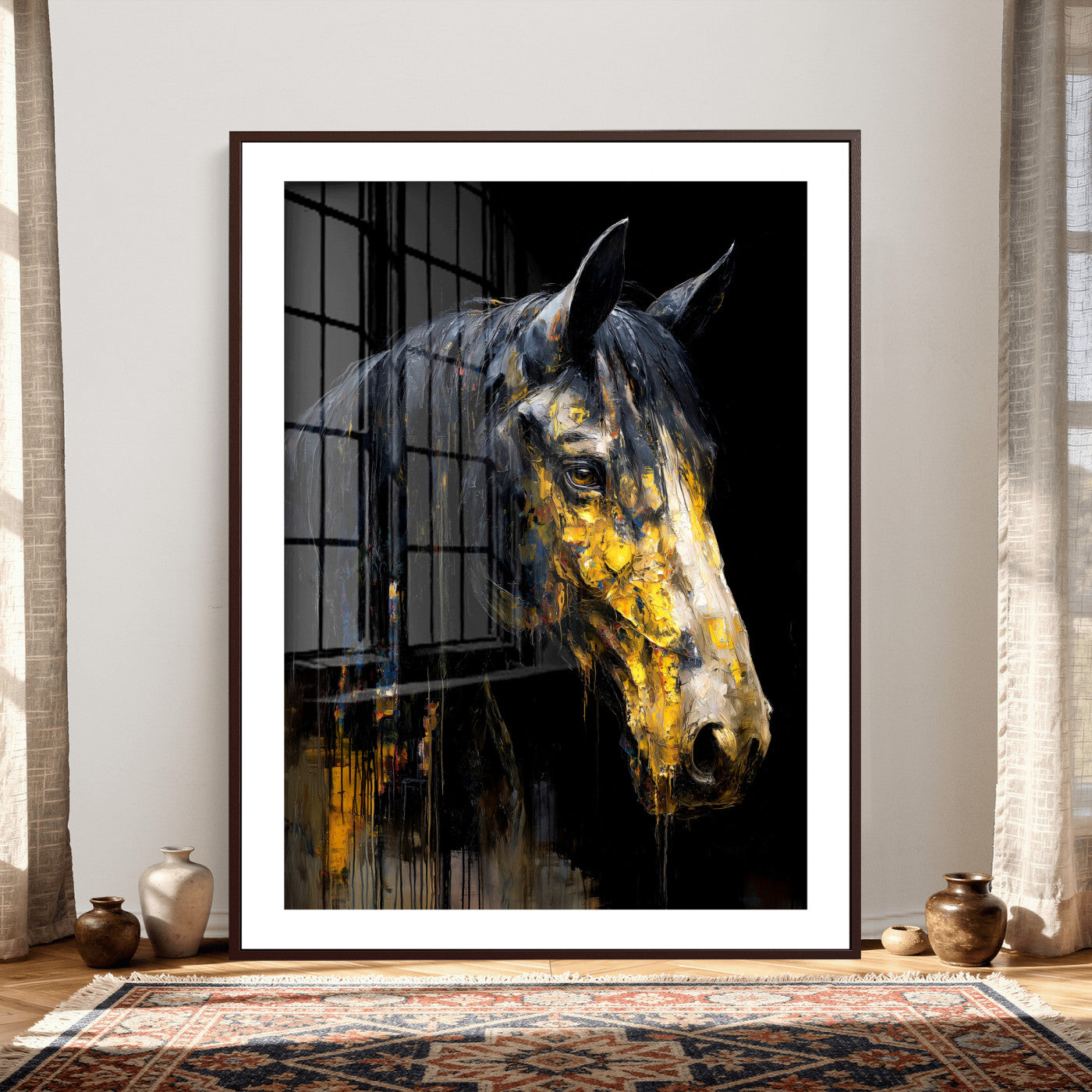 74608479-MGV-CV-24X36 - Abstract Horse Wall Art Canvas Print – Painting Style Western Equine Artwork Print for Living Room, Ranch, and Office Decor