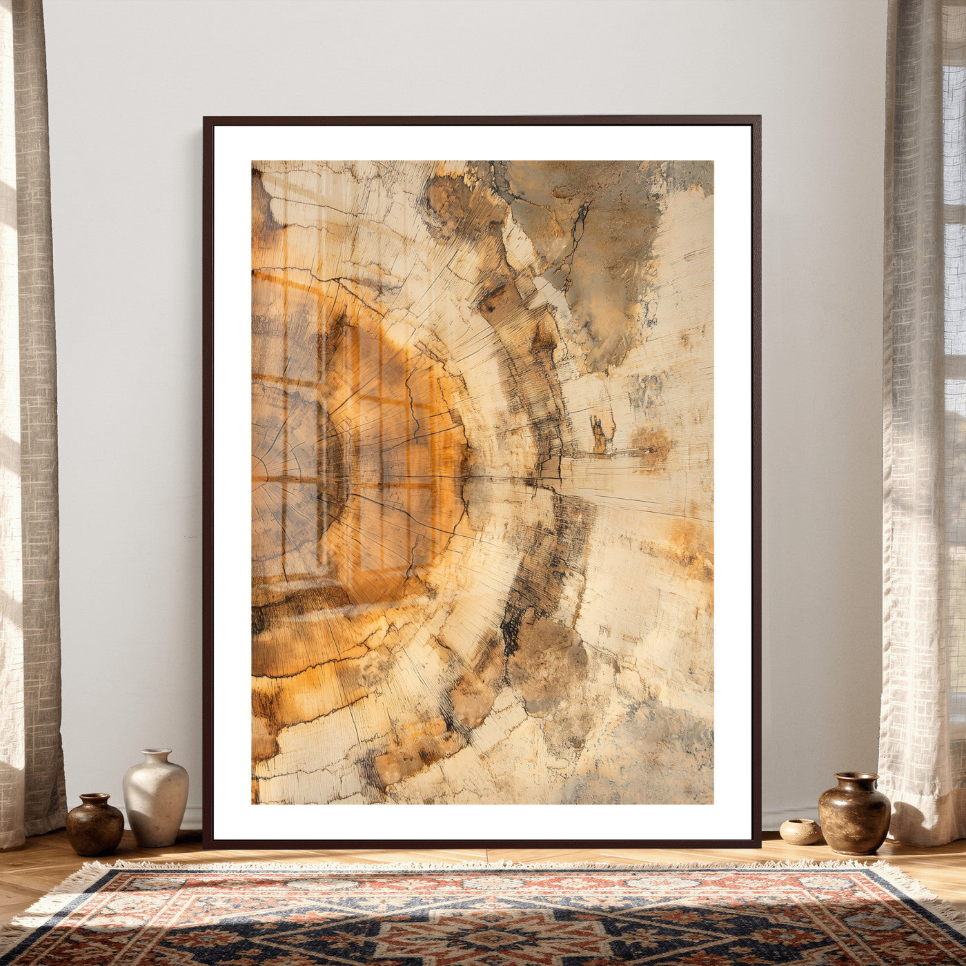 46484271-MGV-CV-24X36 - Abstract Wood Ring Wall Art Canvas Print – Natural Tree Ring Artwork Print for Rustic Home, Cabin, and Modern Organic Decor