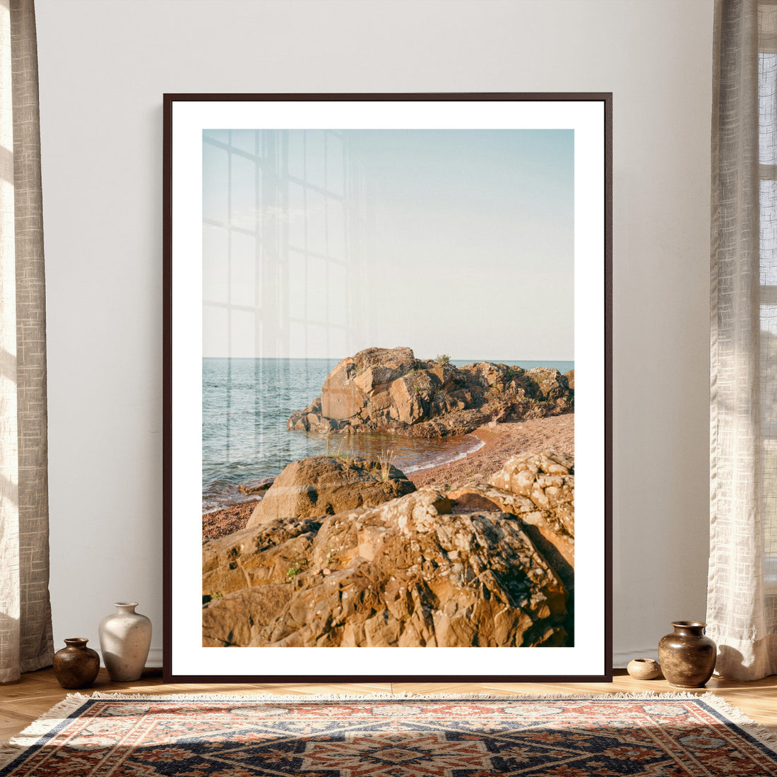 Rocky Coastline Wall Art Canvas Print, Minimal Coastal Landscape