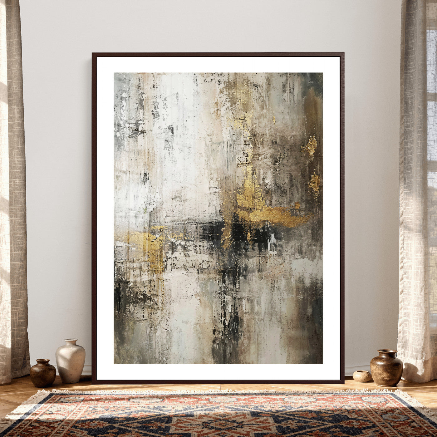 381262454-MGV-CV-24X36 - Framed Abstract Wall Art Canvas Print, Gold Black Modern Architecture Canvas Print, Contemporary Moody City Artwork for Living Room Decor