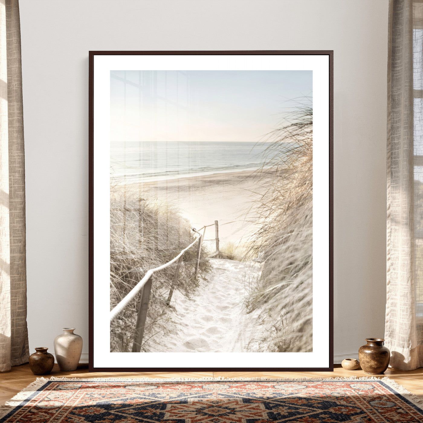 58415953-MGV-CV-24X36 - Coastal Beach Path Wall Art Canvas Print - Neutral Ocean Shore Landscape Artwork for Minimalist Home Decor