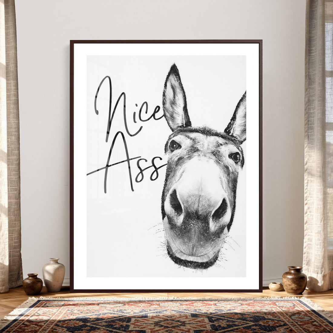 Nice Ass Funny Canvas Wall Art for Bathroom Wall Decor, Cute Donkey Humor