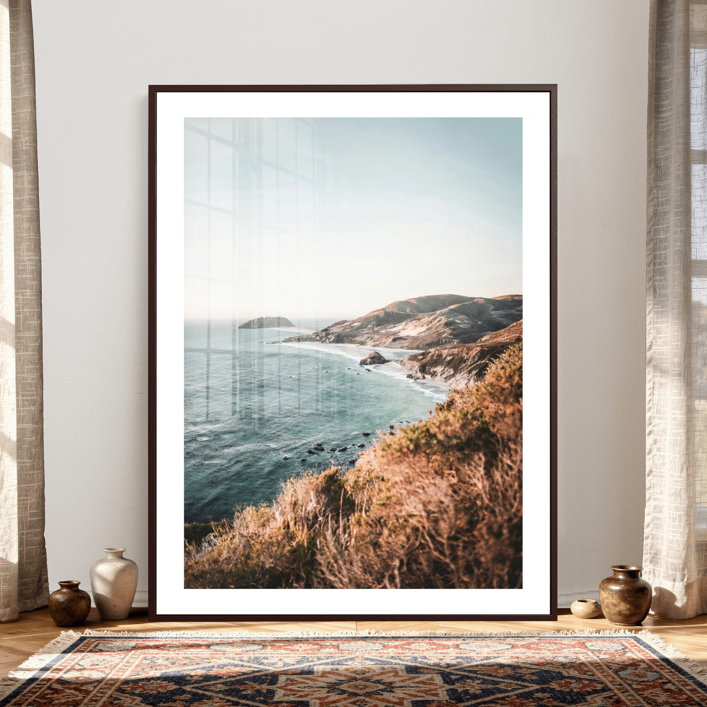 58099801-MGV-CV-24X36 - Coastal Cliffs Canvas Wall Art, Ocean Shoreline Photography Print, Teal Sea Landscape Decor, California Coast Art, Boho Beach House Wall Decor