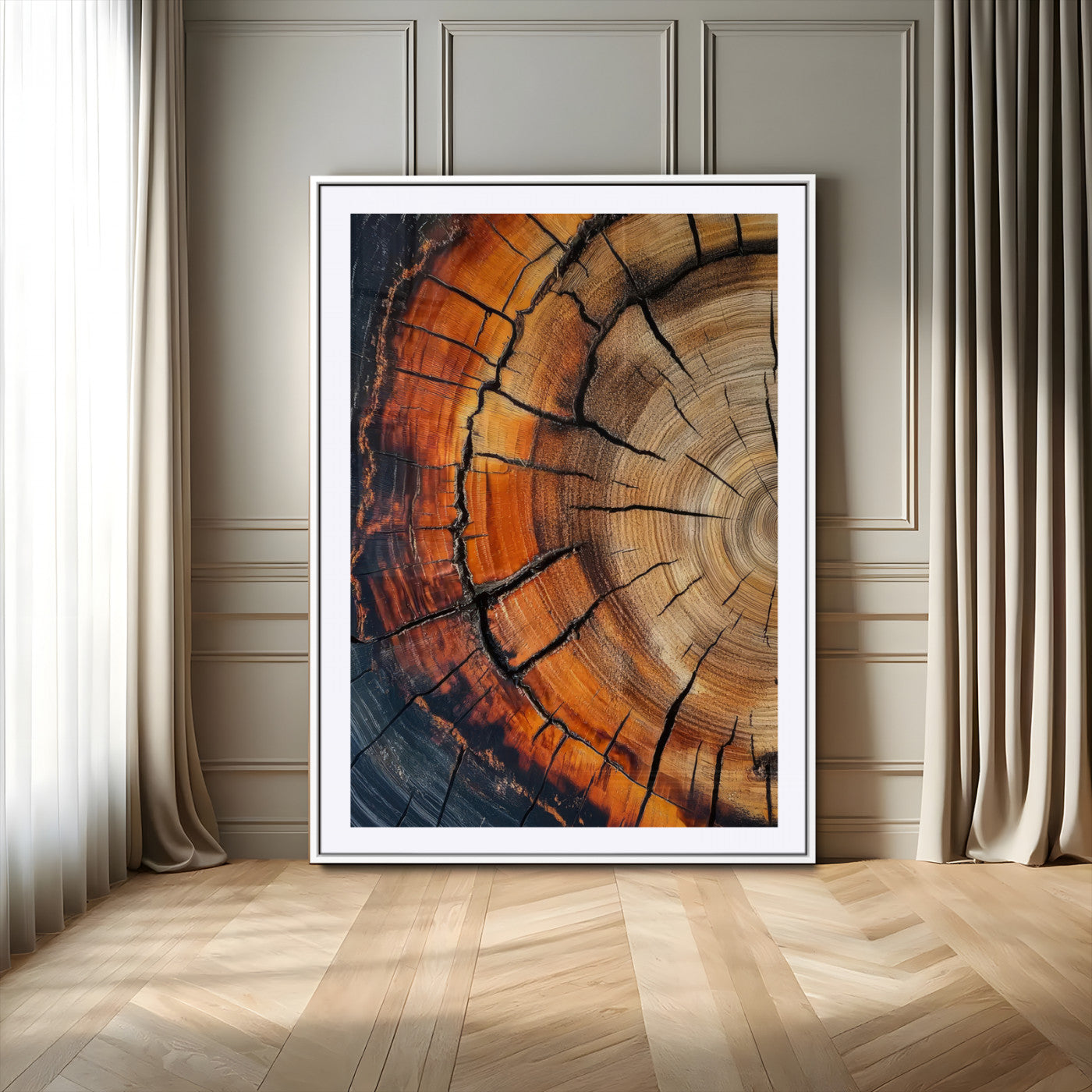 33751185-MGV-CV-24X36-Tree Rings Wall Art Canvas Print – Rustic Wood Grain Texture Natural Pattern Warm Earthy Artwork for Home Office