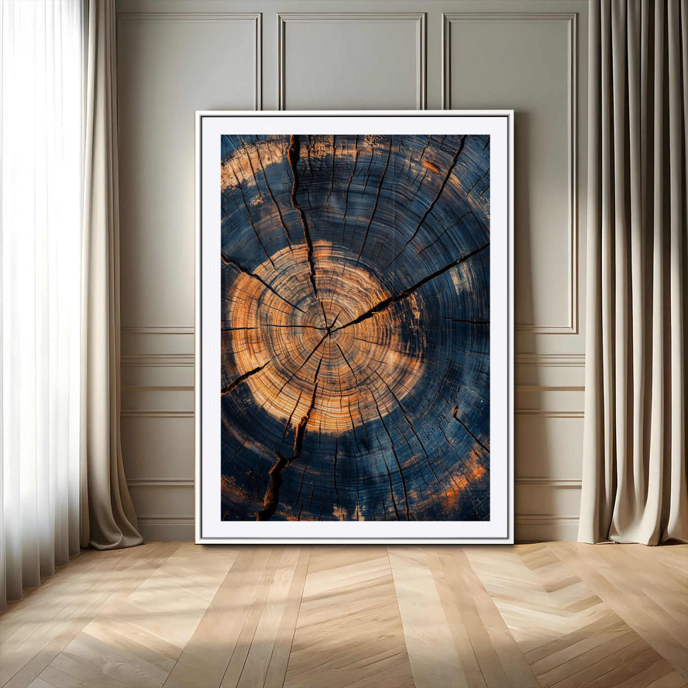 32486414-MGV-CV-24X36-Tree Rings Wall Art Canvas Print – Framed Rustic Wood Grain Texture Industrial Natural Artwork for Home Office