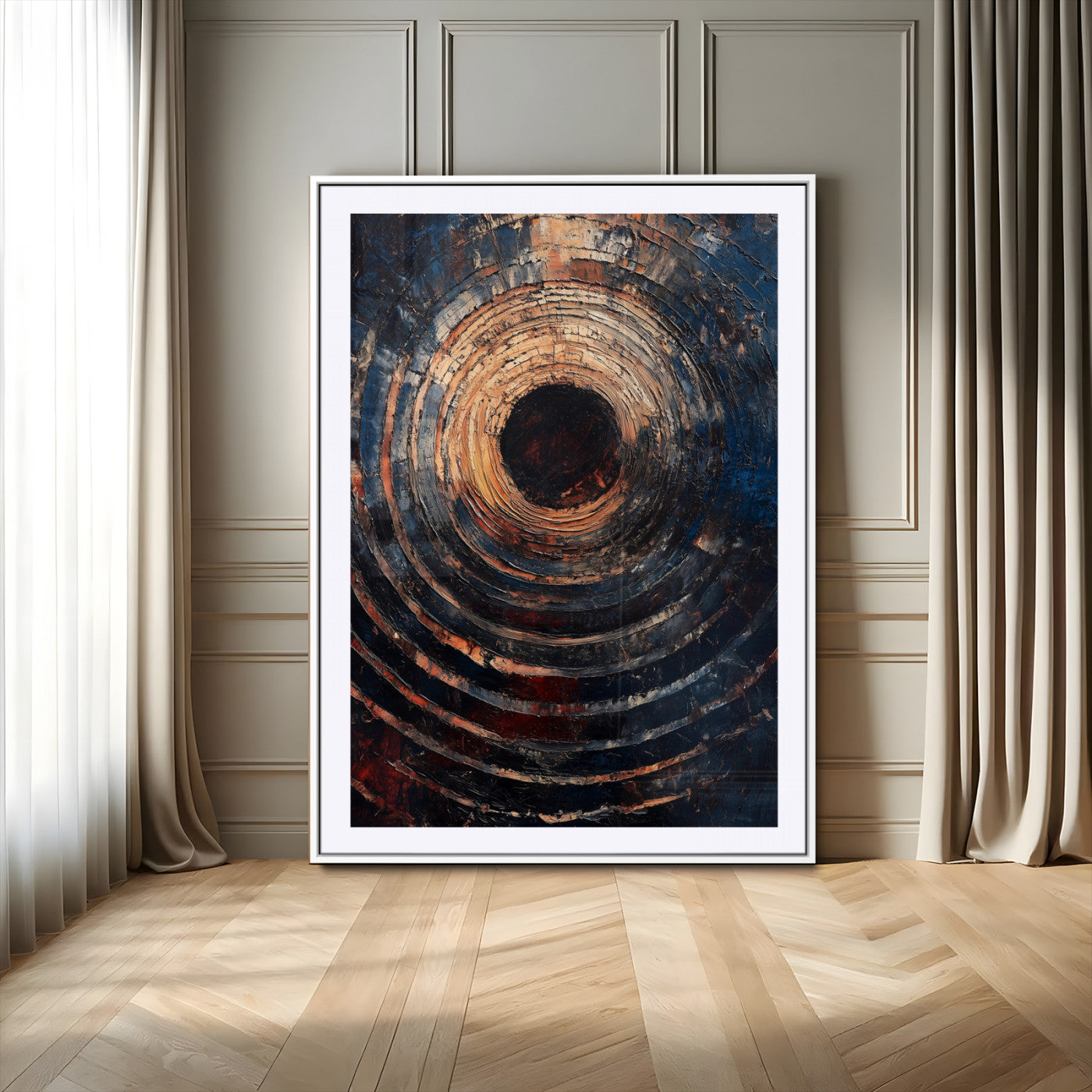 77401573-MGV-CV-24X36-Textured Spiral Wall Art Canvas Print – Framed Abstract Wooden Design Modern Artwork for Home, Office Decor