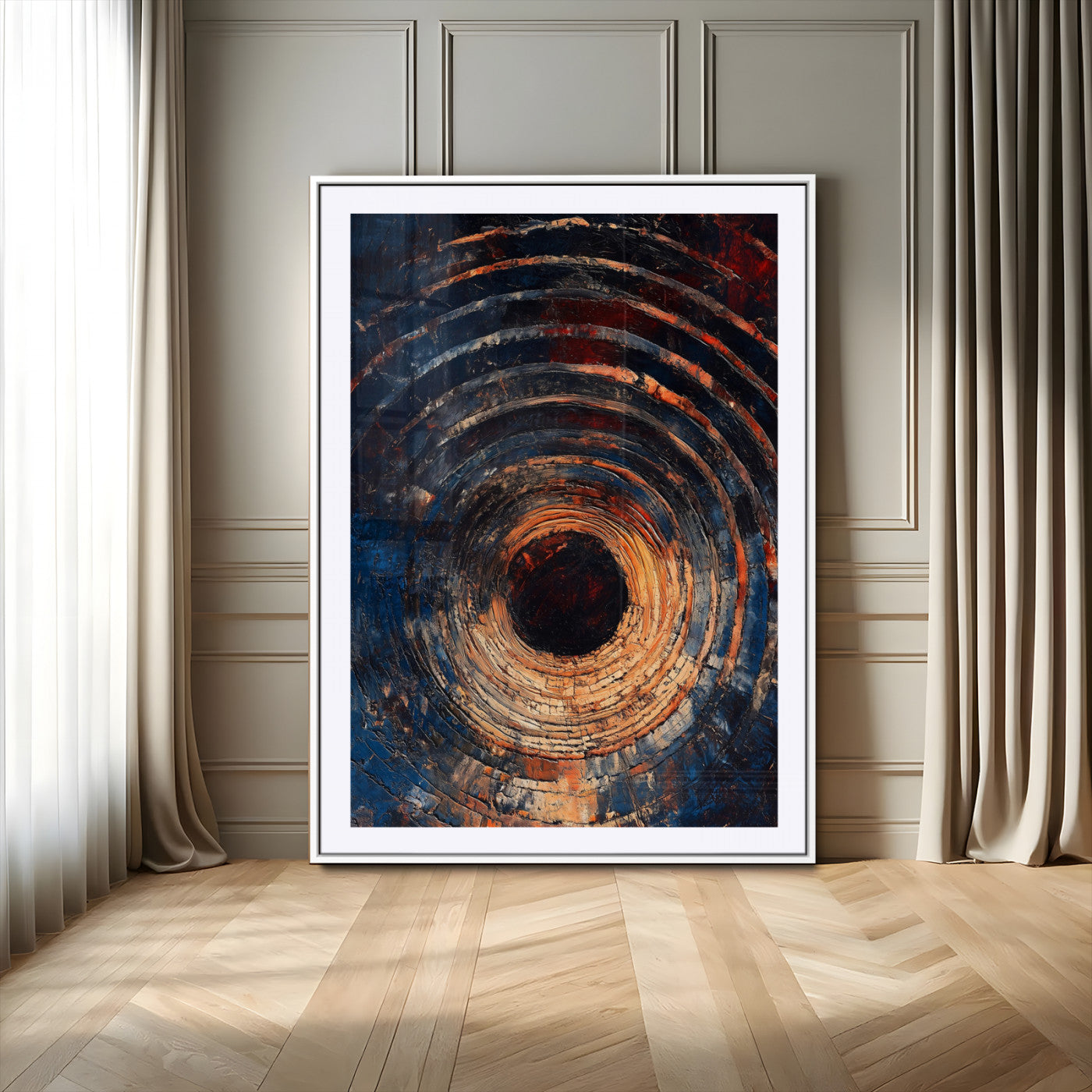95449028-MGV-CV-24X36-Textured Spiral Wall Art Canvas Print – Framed Abstract Wooden Design Modern Artwork for Home and Office Decor