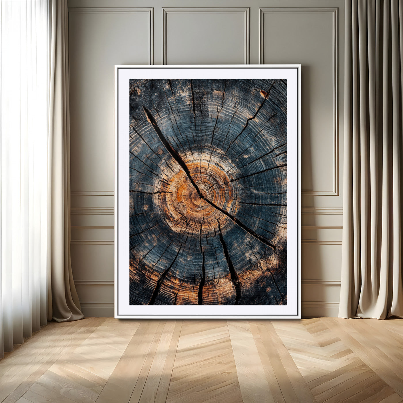 77995348-MGV-CV-24X36-Tree Rings Wall Art Canvas Print – Framed Rustic Wood Scene with Natural Texture Artwork for Home, Office