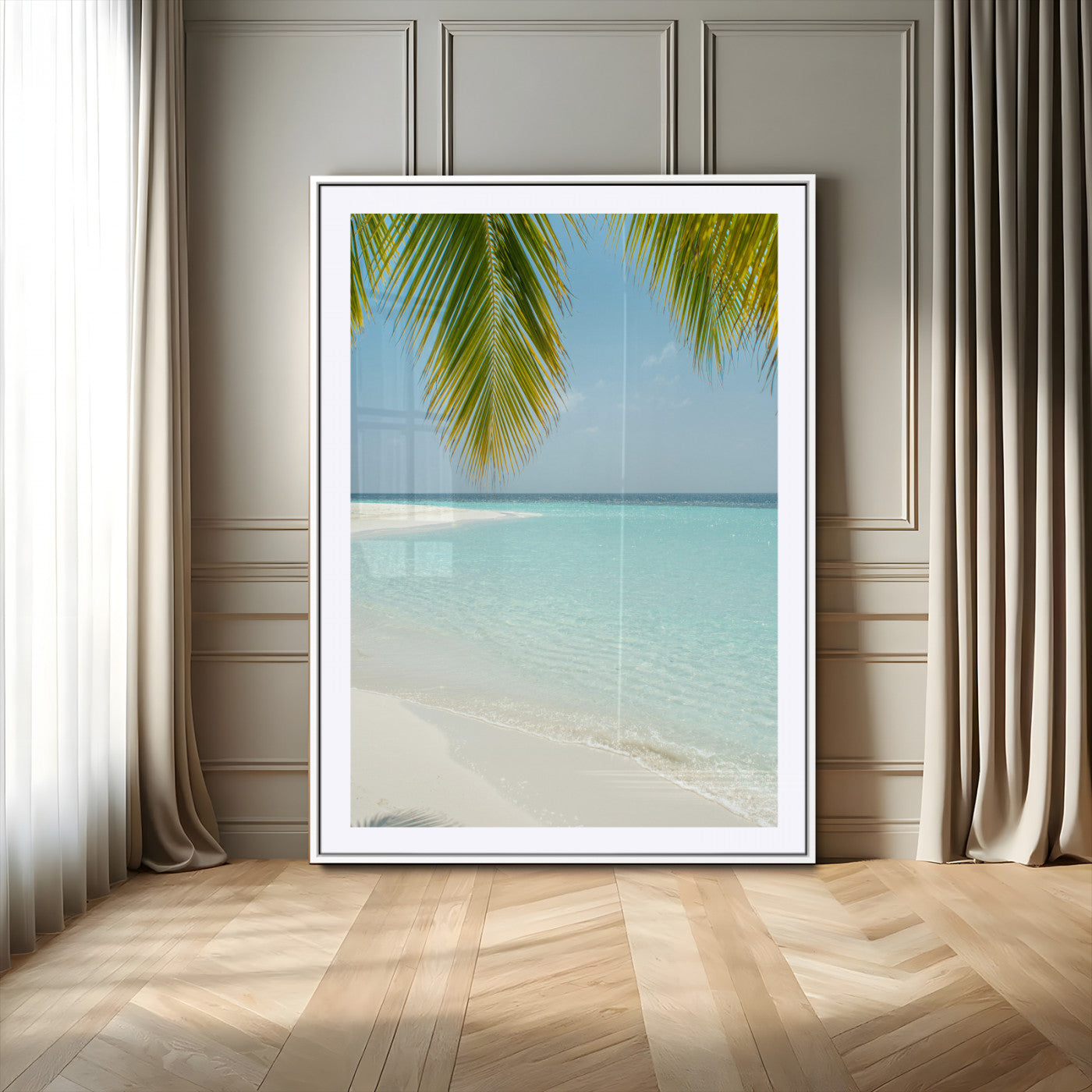 90359351-MGV-CV-24X36-Azure Water Wall Art Canvas Print – Tranquil Island Escape Clear Blue Ocean Minimalist Coastal Artwork for Home, Office
