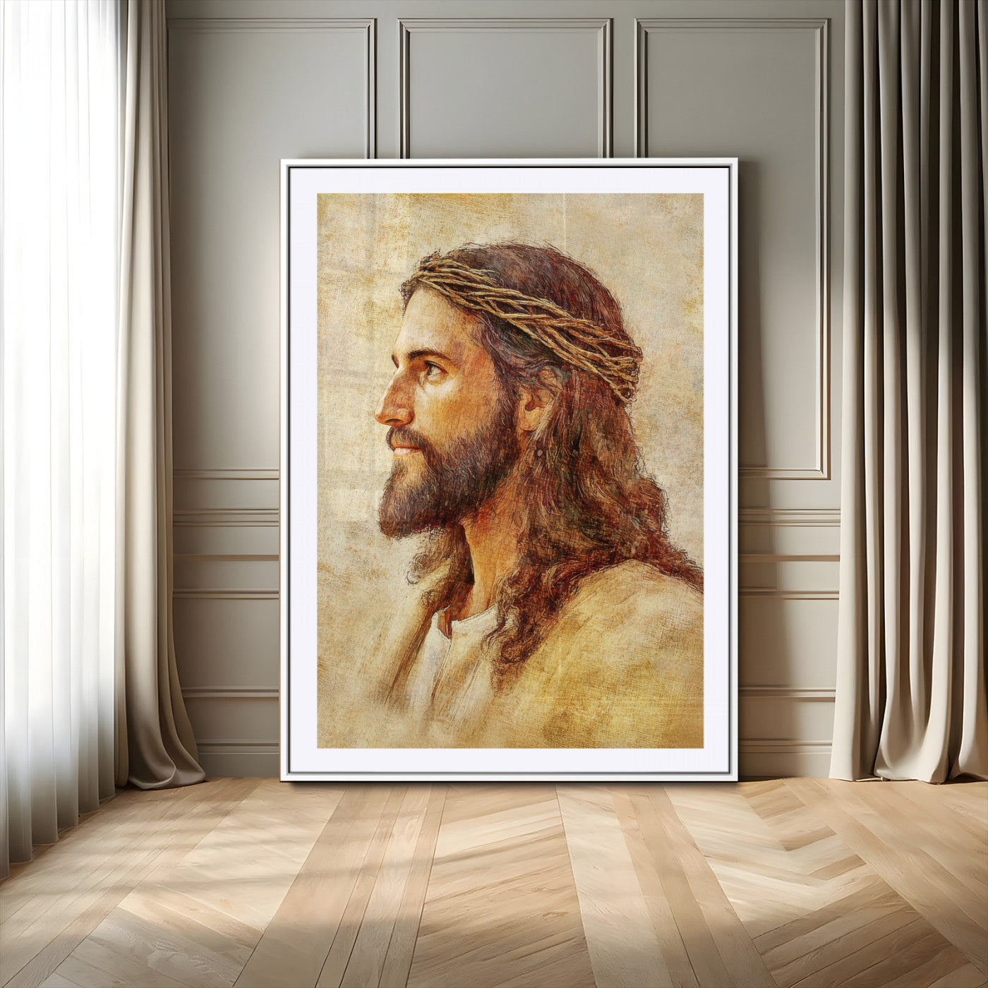 MGC-FP-24x36 - Jesus Christ Portrait Canvas Wall Art – Christian Faith Print, Crown of Thorns Detail, Inspirational
