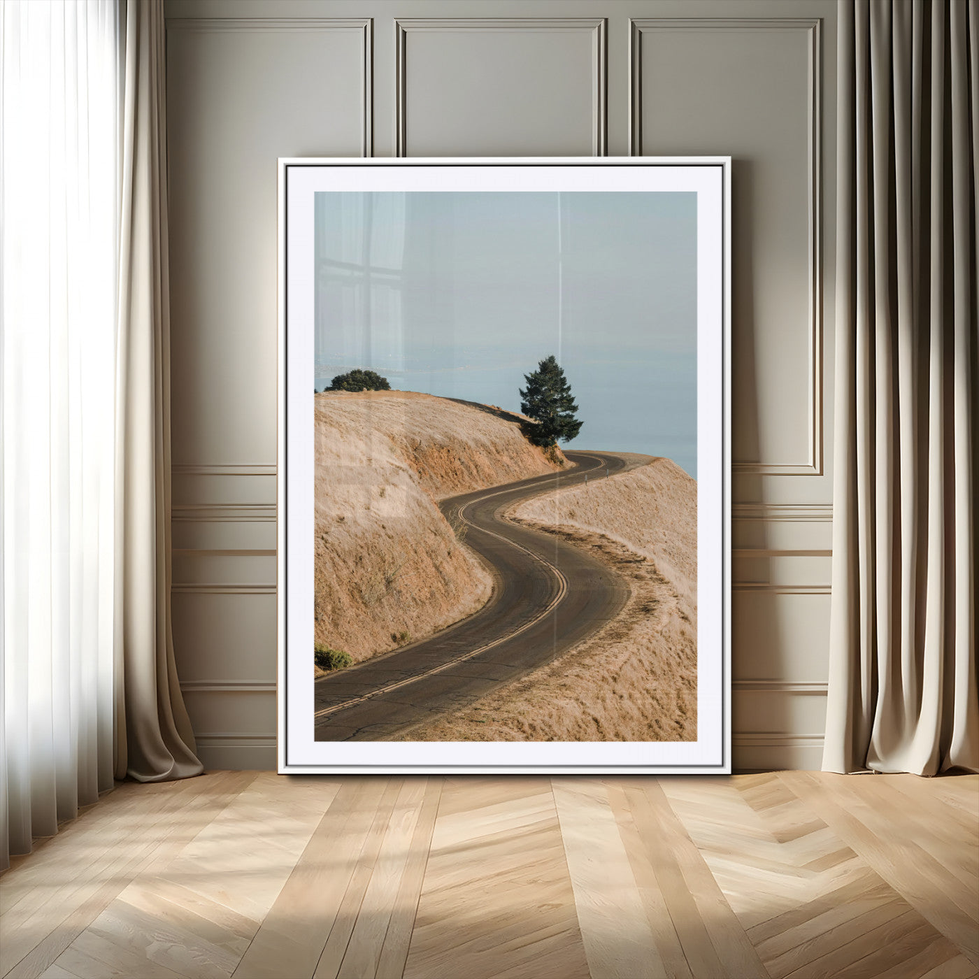 MGC-FP-24x36 - Winding Road Canvas Wall Art – Scenic Curvy Road Landscape, Large Minimalist Outdoor Decor, Wrapped