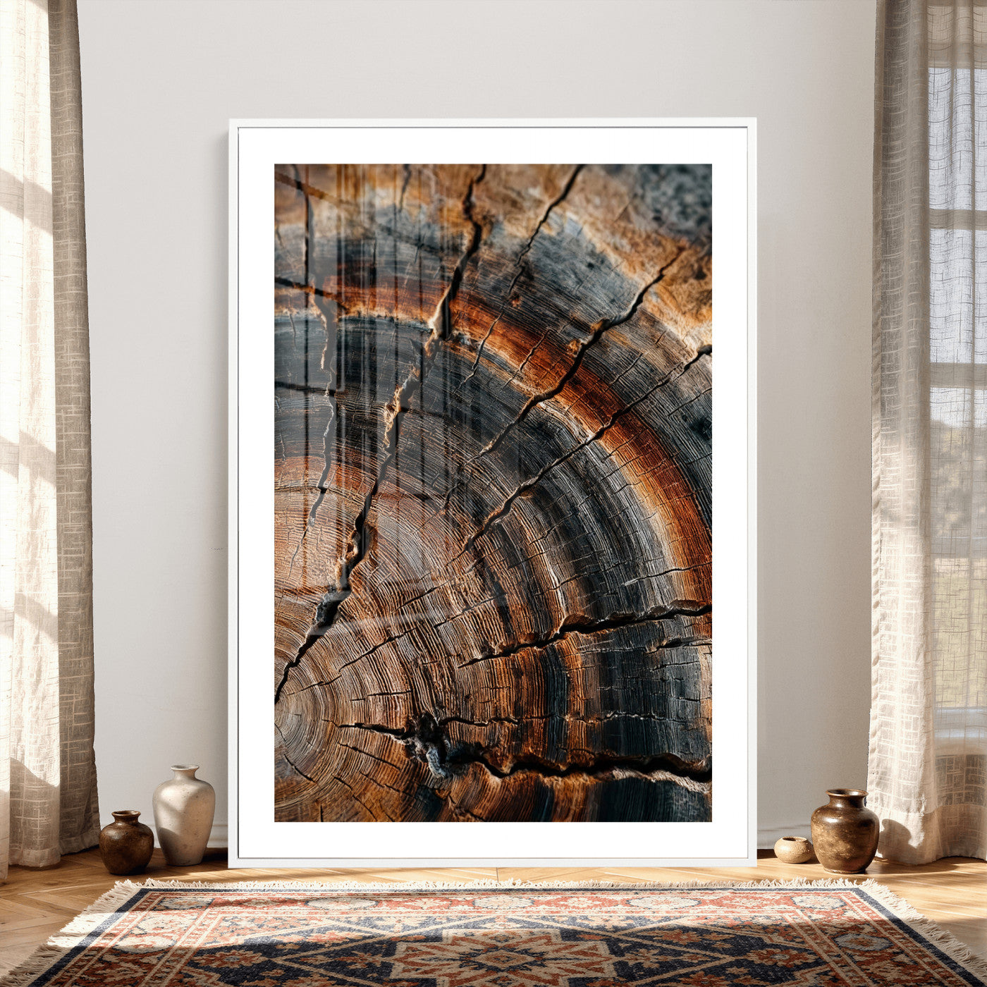 92693966D-MGV-CV-24X36 - Large Abstract Wood Grain Canvas Print, Wood Tree Ring Pattern Wall Art, Framed Canvas Ready to Hang